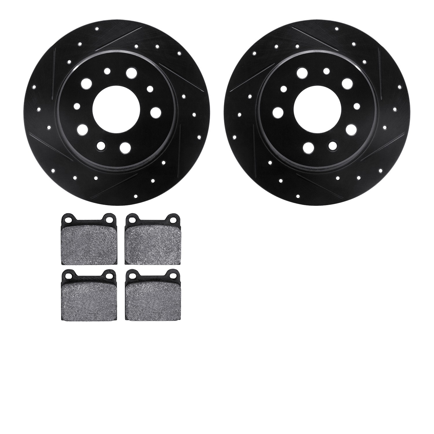 DFC Rotors-Drilled and Slotted-Black with EURO 5000 Ceramic Brake Pads