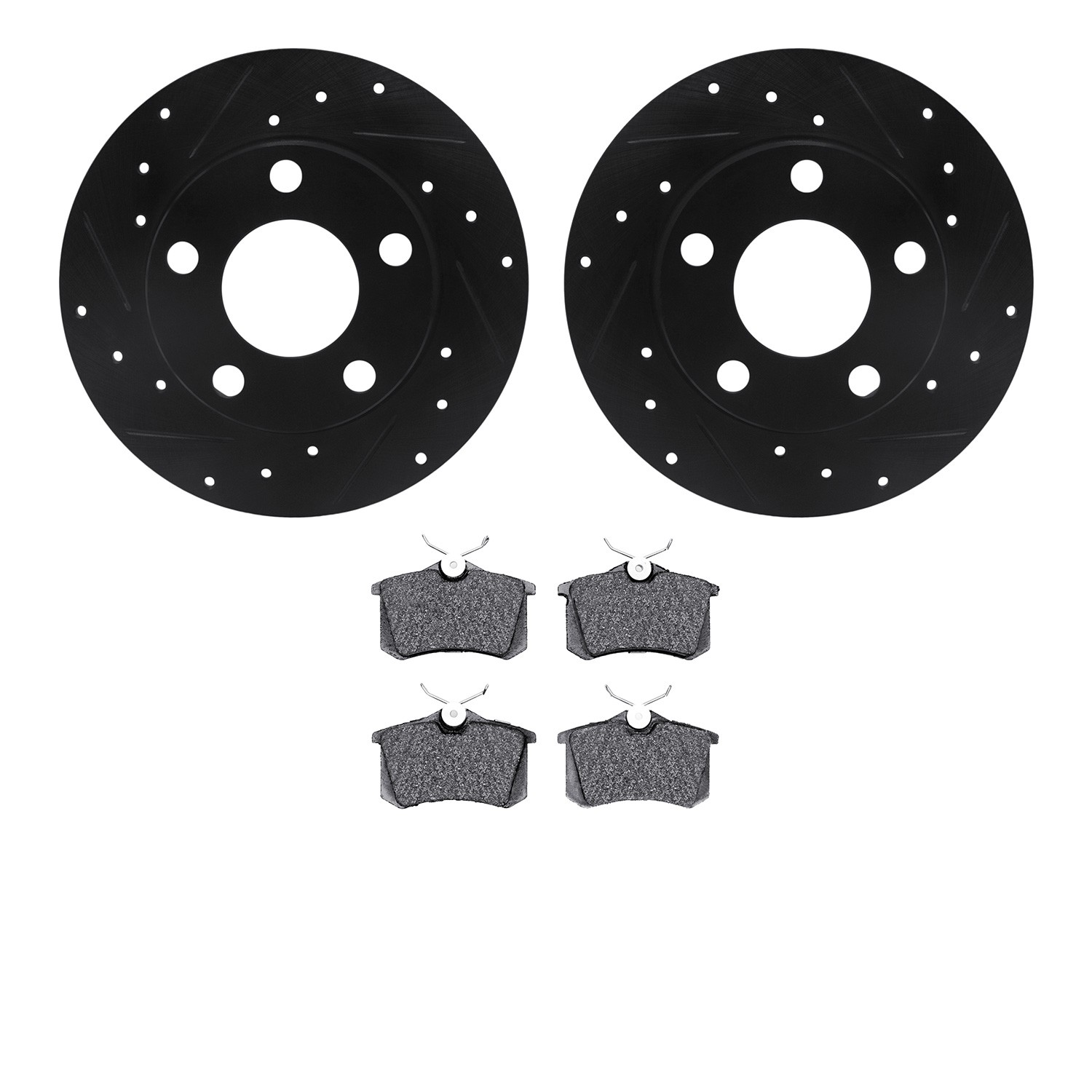 DFC Rotors-Drilled and Slotted-Black with EURO 5000 Ceramic Brake Pads