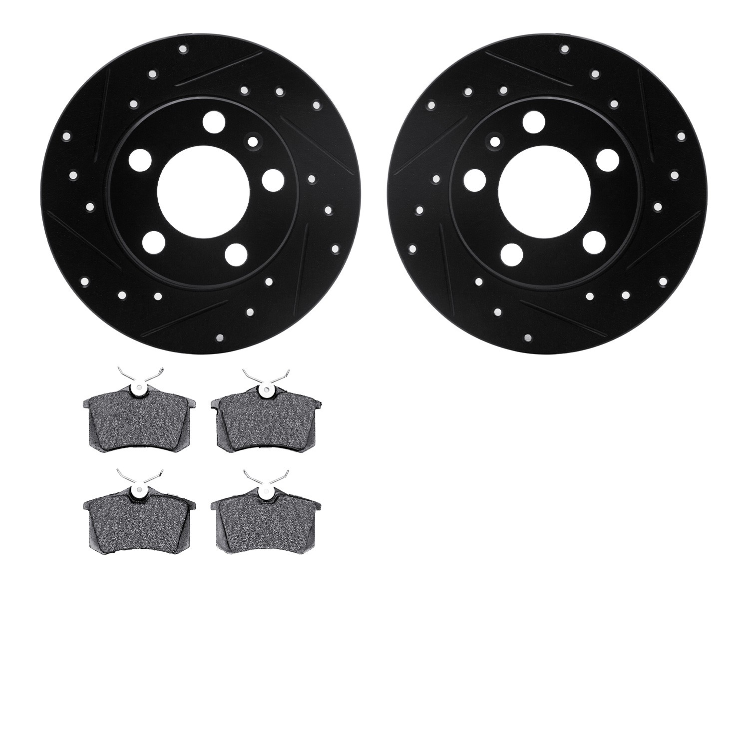 DFC Rotors-Drilled and Slotted-Black with EURO 5000 Ceramic Brake Pads