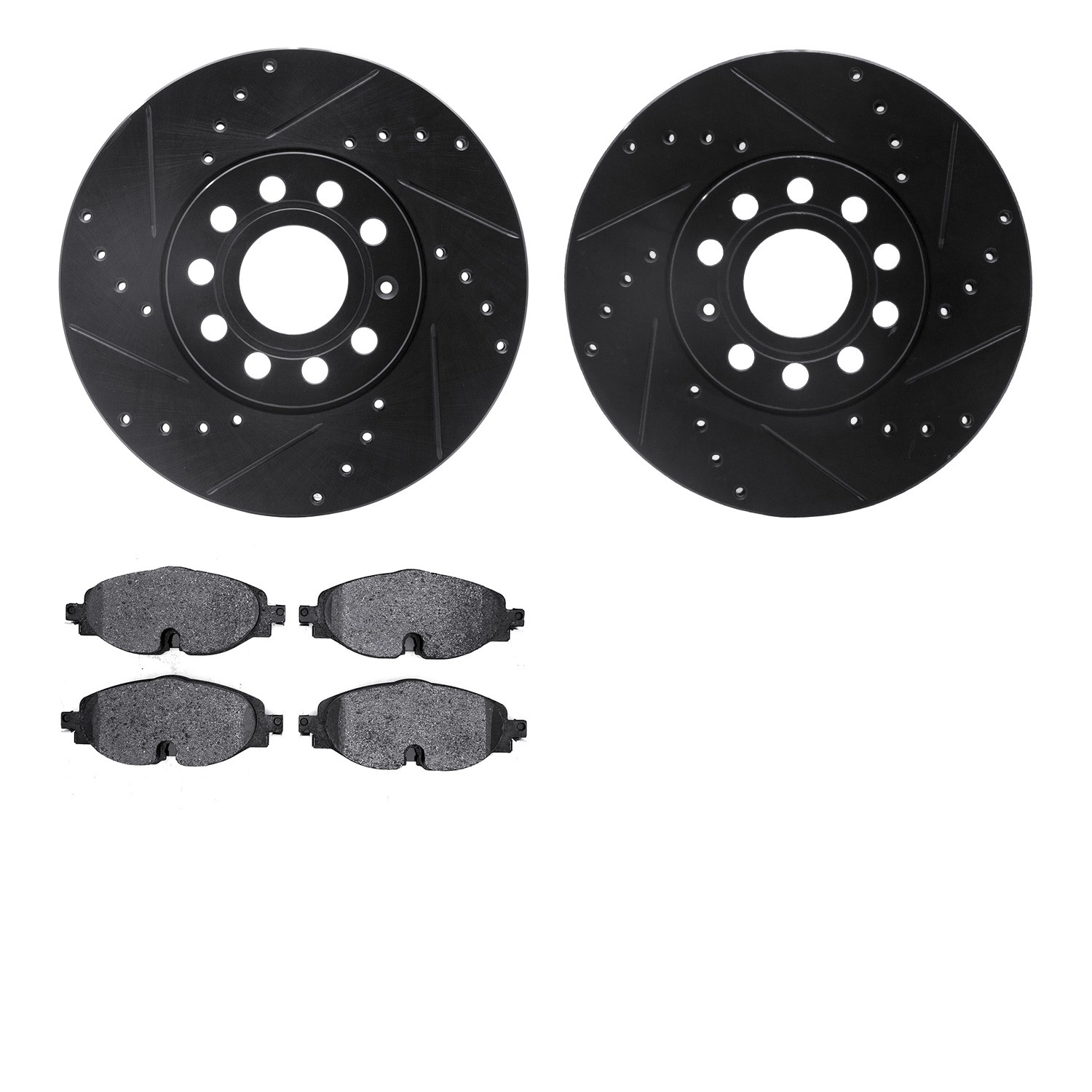 DFC Rotors-Drilled and Slotted-Black with EURO 5000 Ceramic Brake Pads