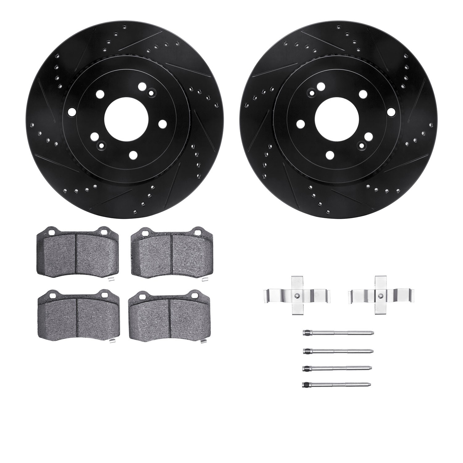DFC Rotors-Drilled & Slotted-Black w/ EURO 5000 Ceramic Brake Pads Incl Hdw