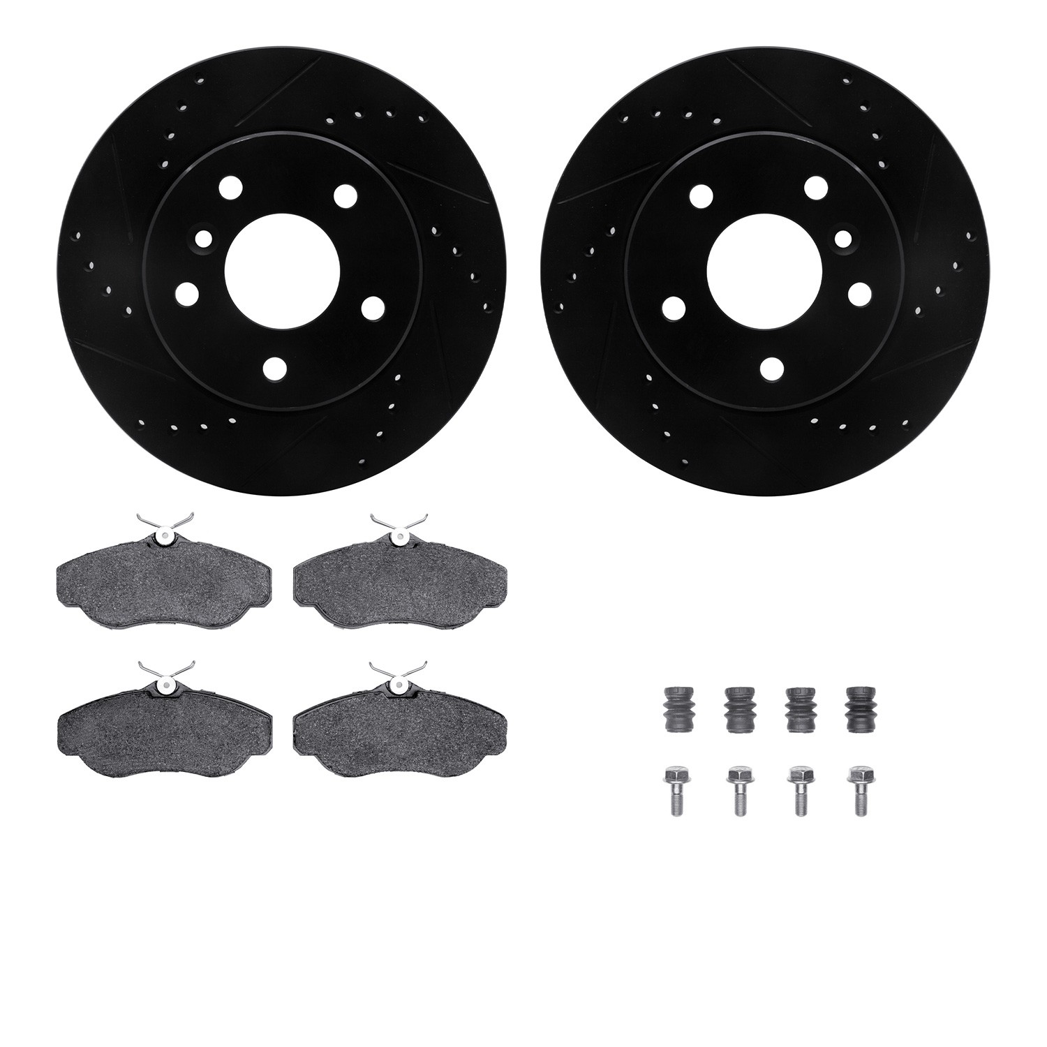 DFC Rotors-Drilled & Slotted-Black w/ EURO 5000 Ceramic Brake Pads Incl Hdw
