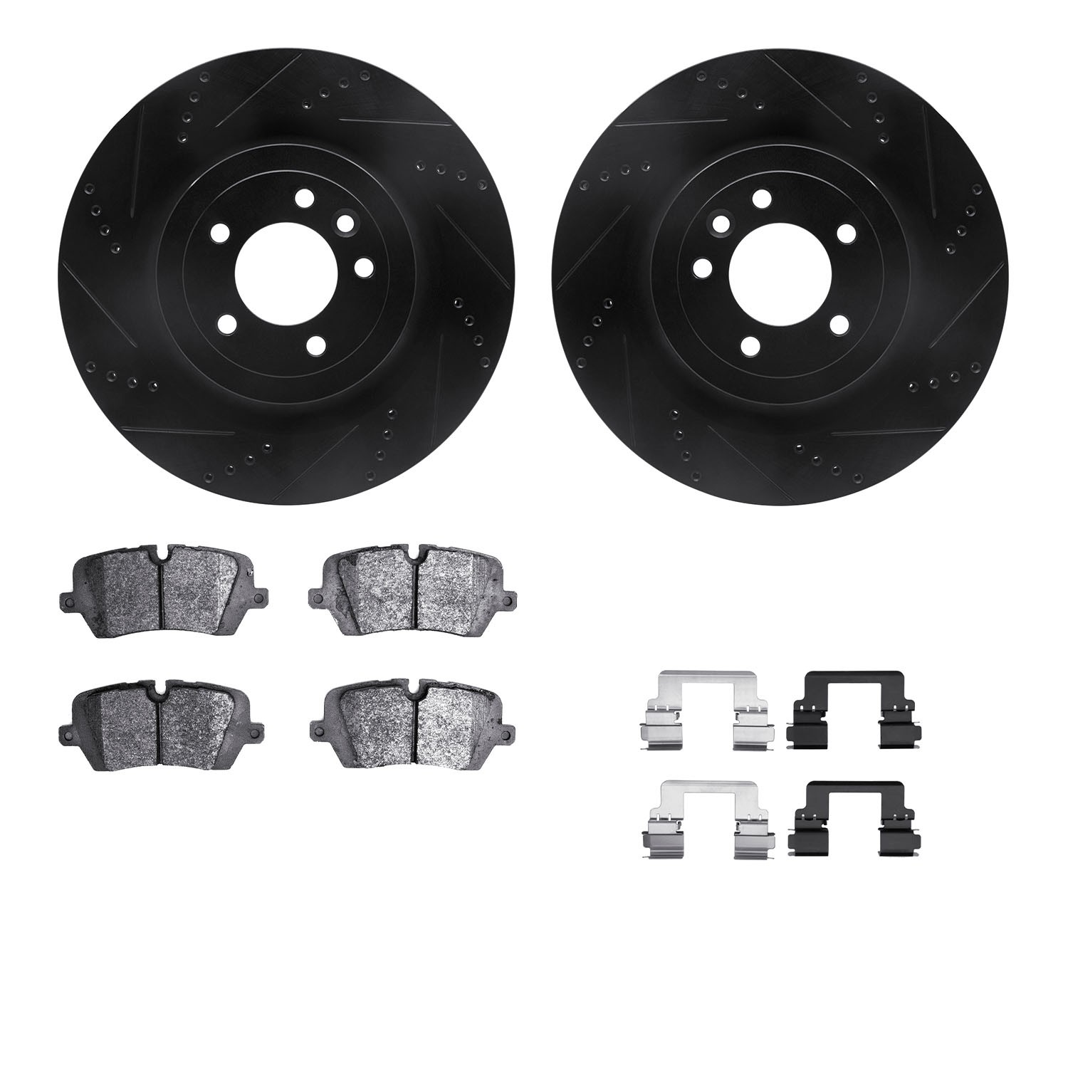 DFC Rotors-Drilled & Slotted-Black w/ EURO 5000 Ceramic Brake Pads Incl Hdw