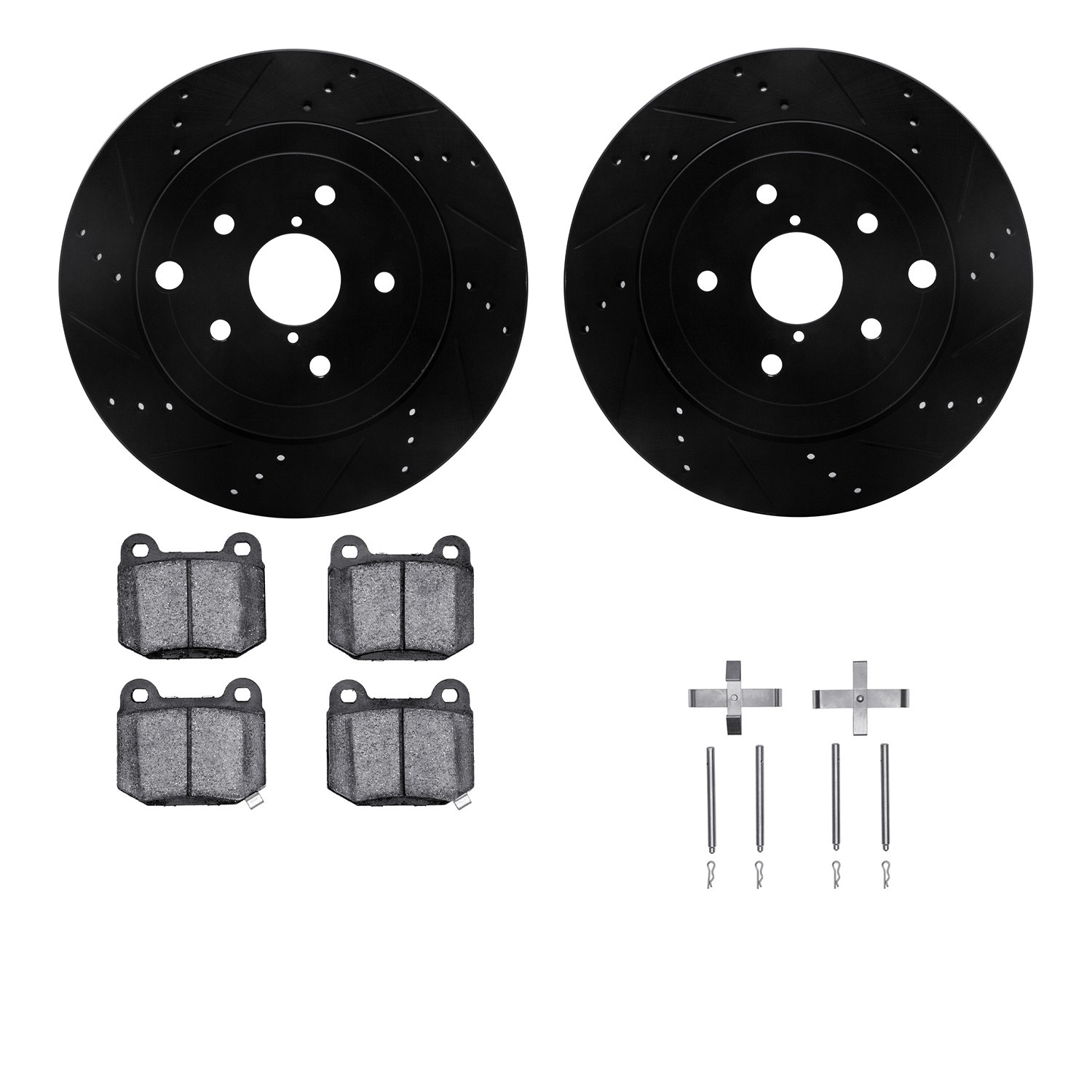 DFC Rotors-Drilled & Slotted-Black w/ EURO 5000 Ceramic Brake Pads Incl Hdw