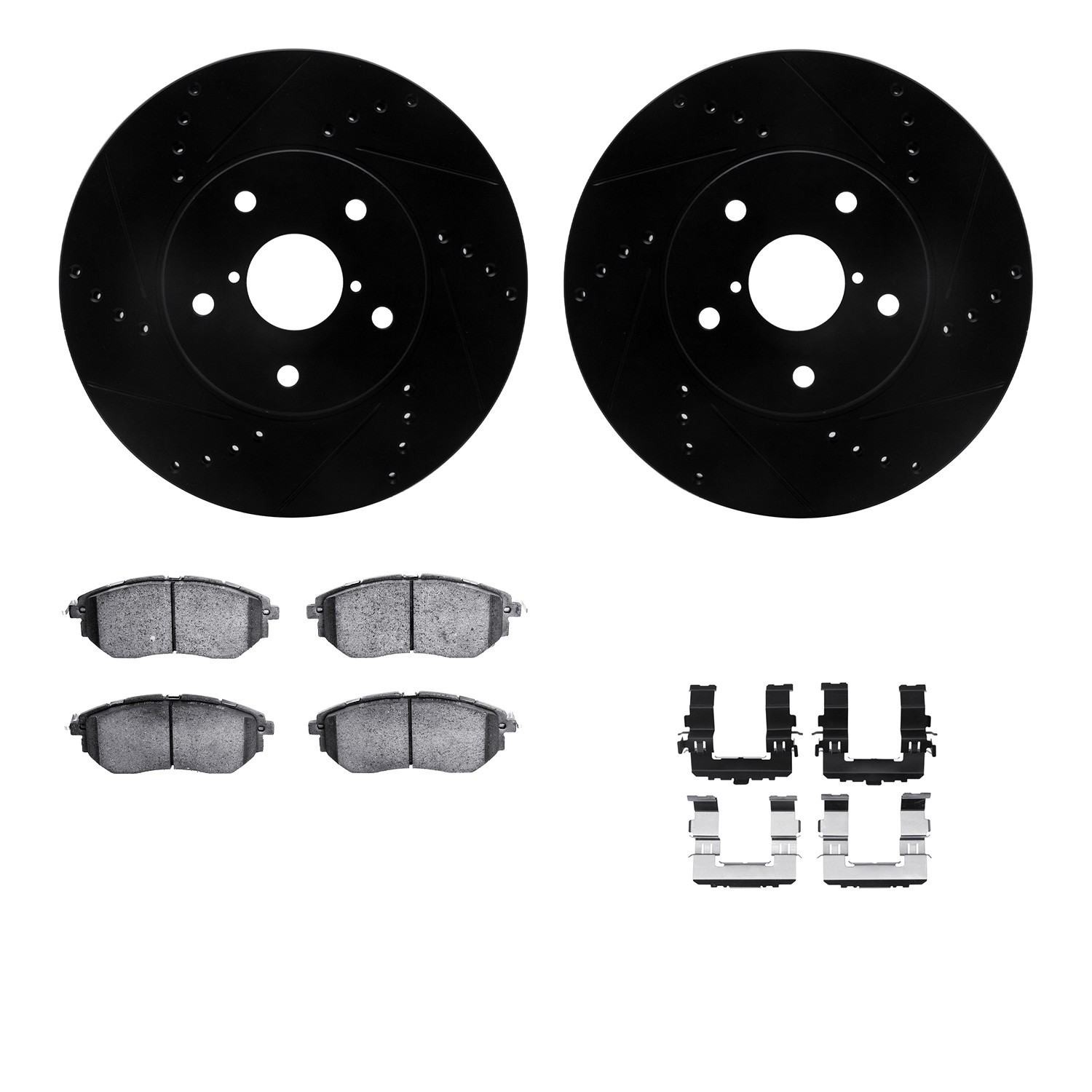 DFC Rotors-Drilled & Slotted-Black w/ EURO 5000 Ceramic Brake Pads Incl Hdw