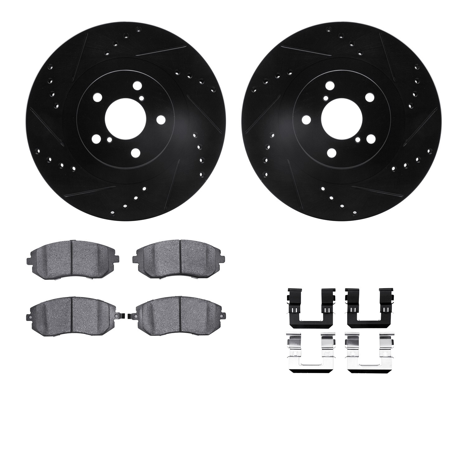DFC Rotors-Drilled & Slotted-Black w/ EURO 5000 Ceramic Brake Pads Incl Hdw