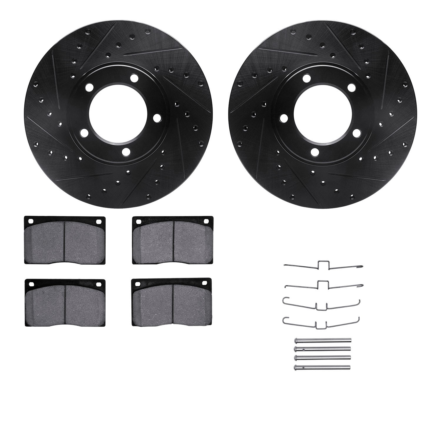 DFC Rotors-Drilled & Slotted-Black w/ EURO 5000 Ceramic Brake Pads Incl Hdw