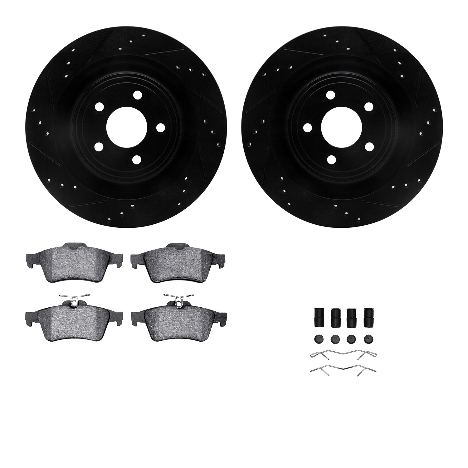 DFC Rotors-Drilled & Slotted-Black w/ EURO 5000 Ceramic Brake Pads Incl Hdw