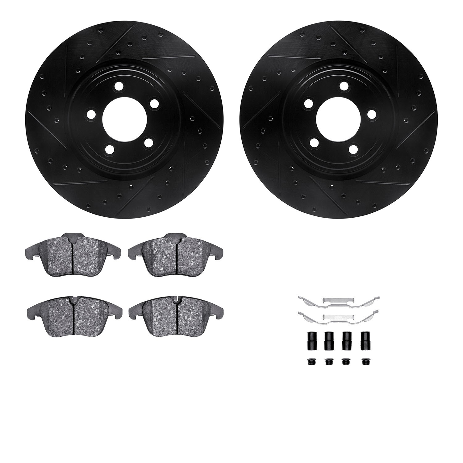 DFC Rotors-Drilled & Slotted-Black w/ EURO 5000 Ceramic Brake Pads Incl Hdw