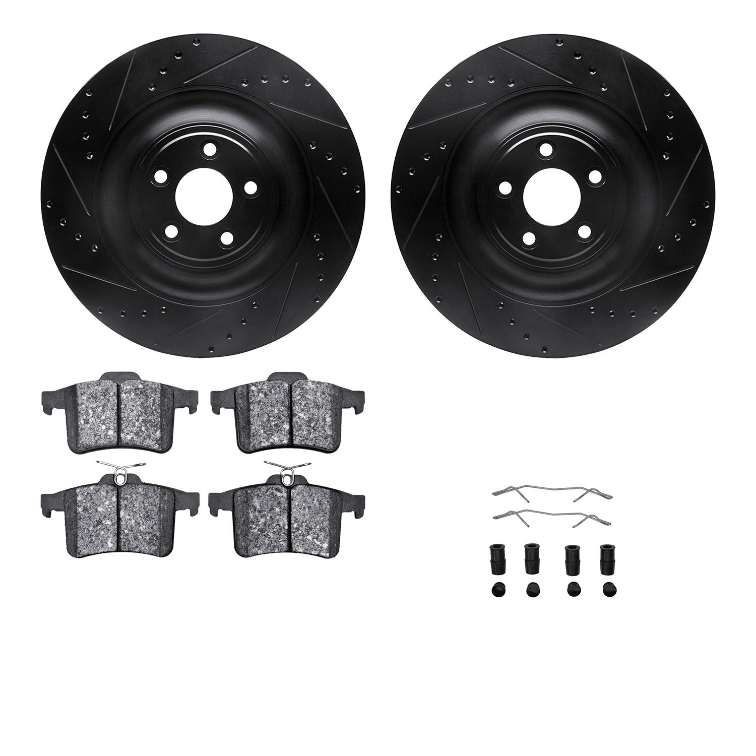 DFC Rotors-Drilled & Slotted-Black w/ EURO 5000 Ceramic Brake Pads Incl Hdw