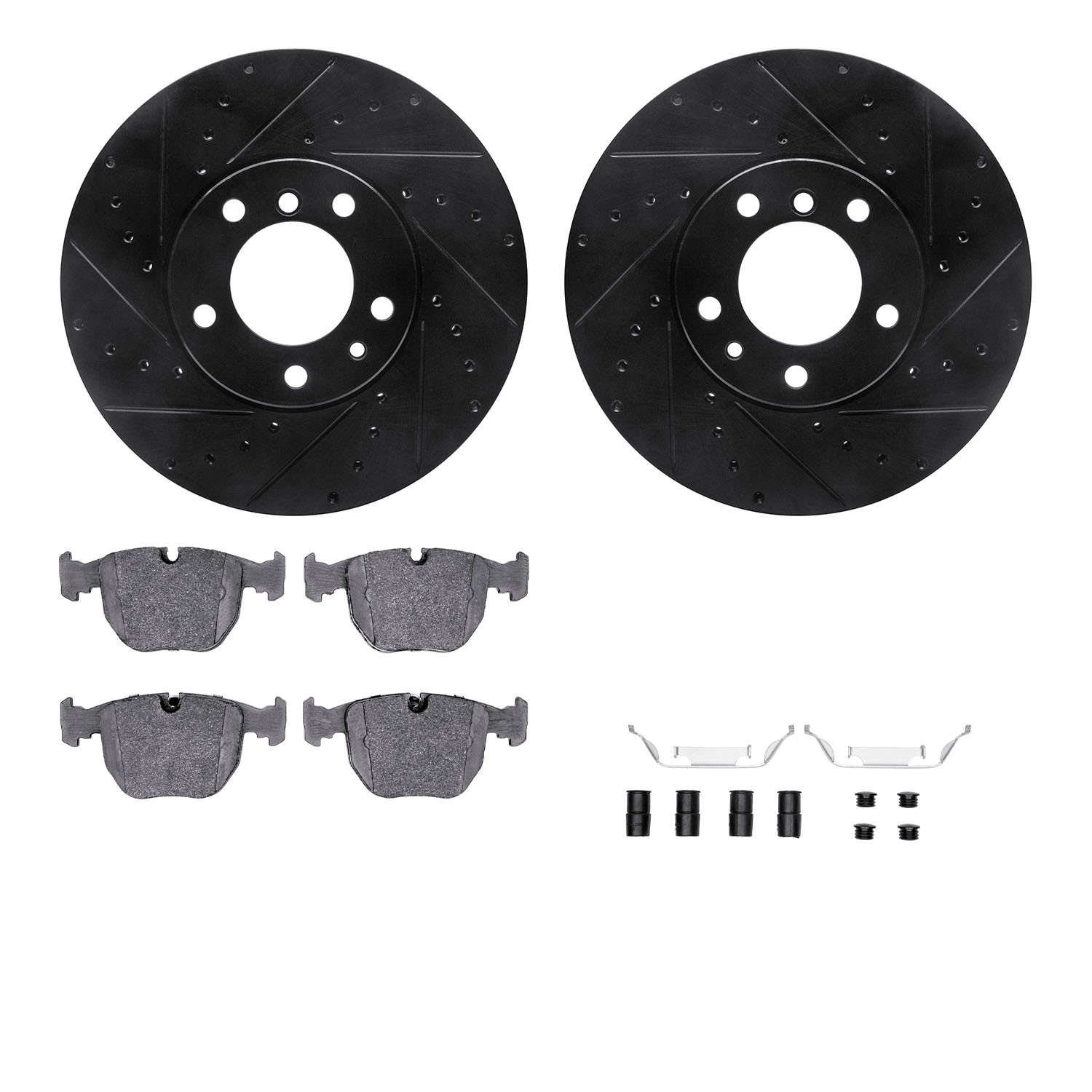 DFC Rotors-Drilled & Slotted-Black w/ EURO 5000 Ceramic Brake Pads Incl Hdw