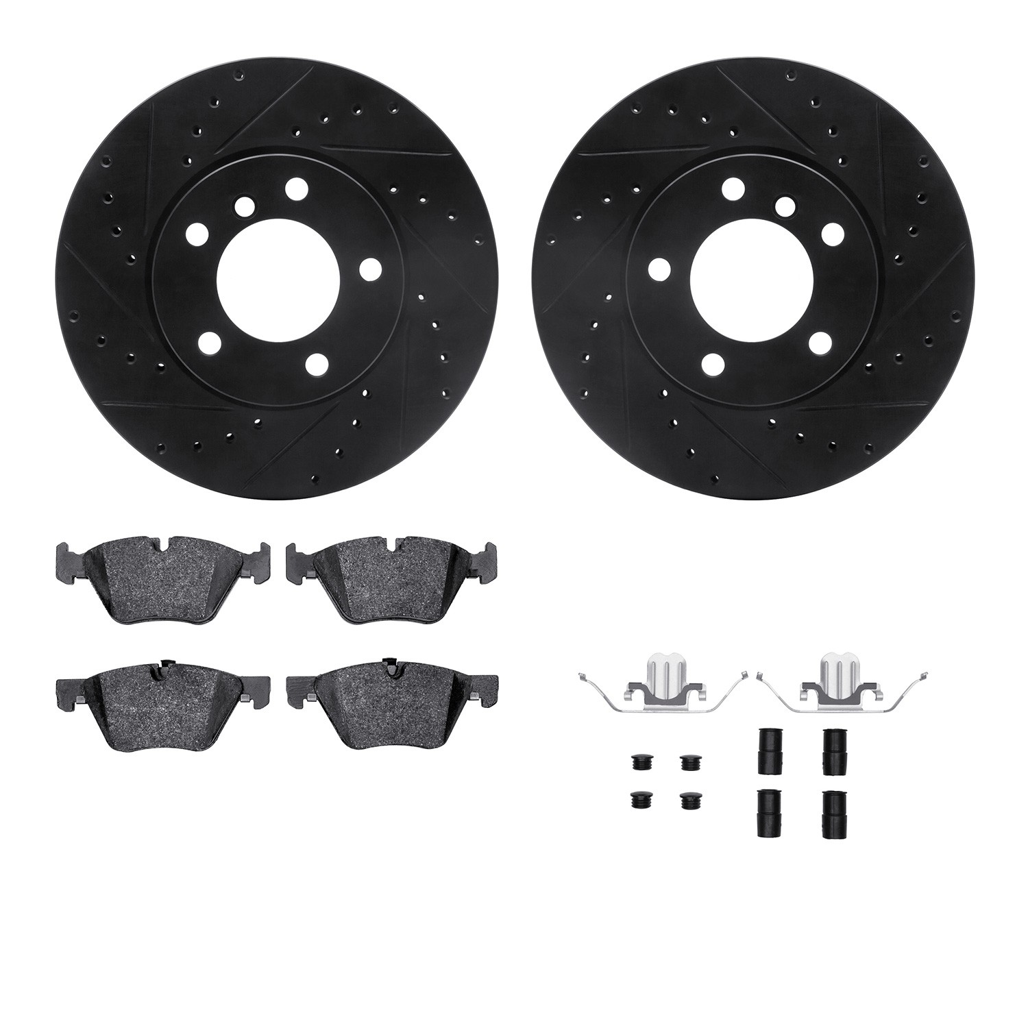 DFC Rotors-Drilled & Slotted-Black w/ EURO 5000 Ceramic Brake Pads Incl Hdw