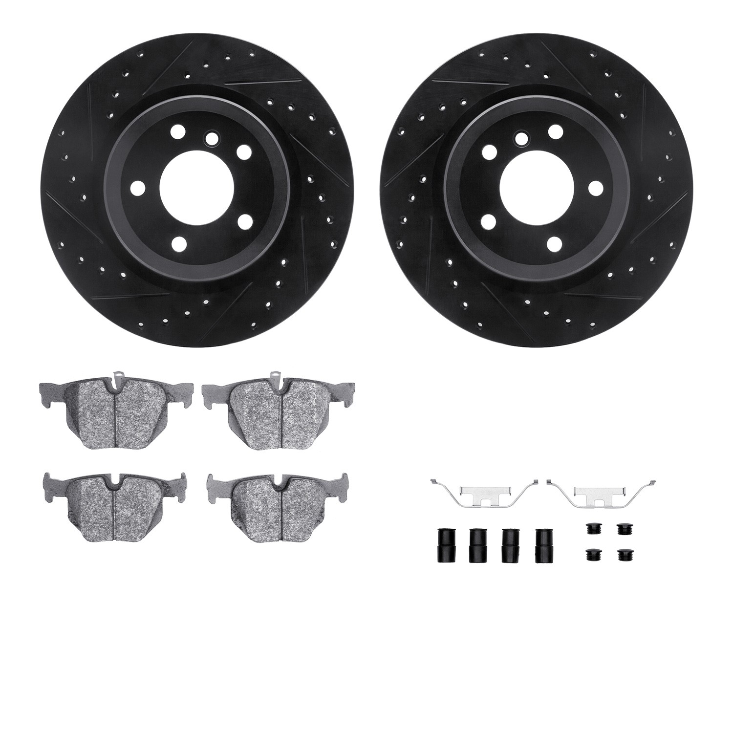 DFC Rotors-Drilled & Slotted-Black w/ EURO 5000 Ceramic Brake Pads Incl Hdw
