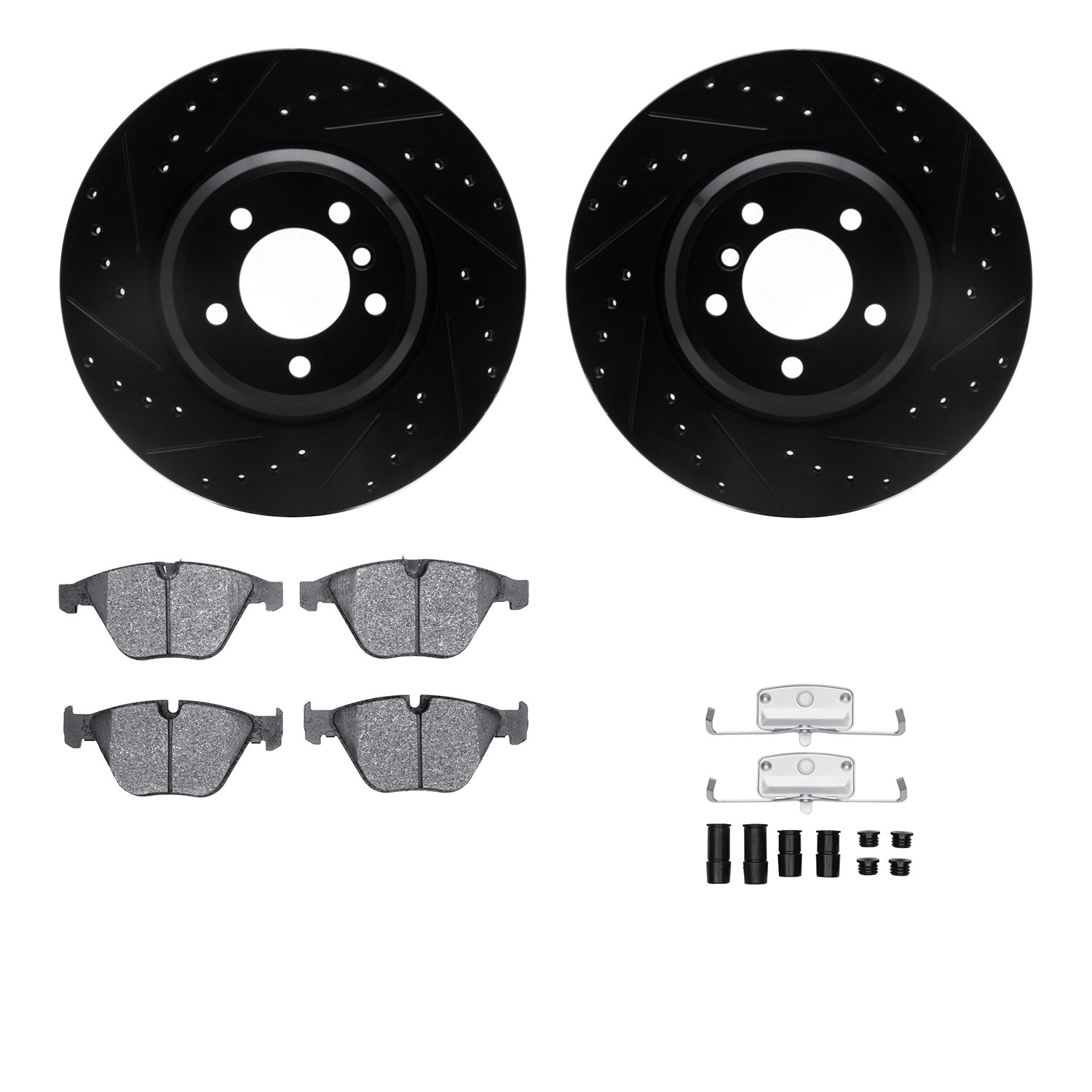 DFC Rotors-Drilled & Slotted-Black w/ EURO 5000 Ceramic Brake Pads Incl Hdw