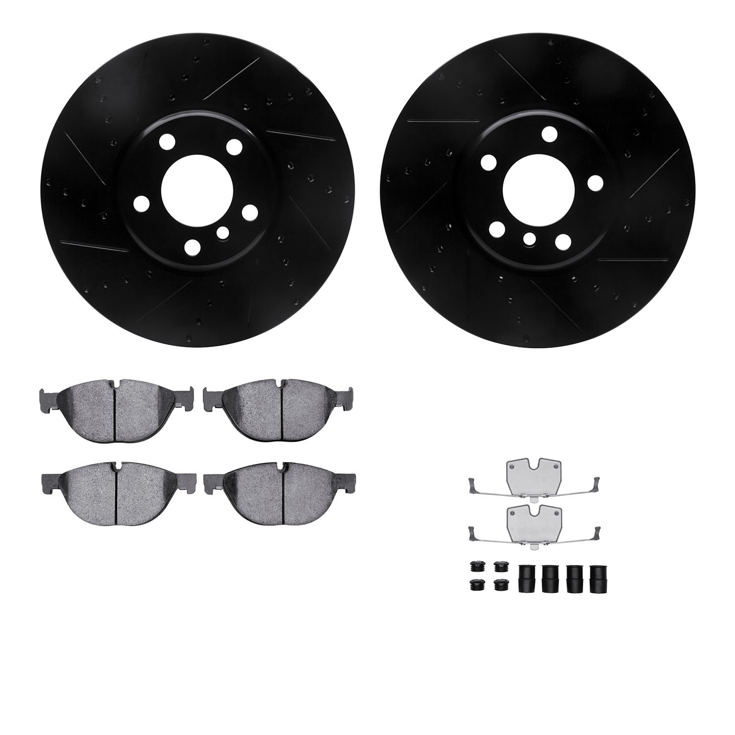 DFC Rotors-Drilled & Slotted-Black w/ EURO 5000 Ceramic Brake Pads Incl Hdw