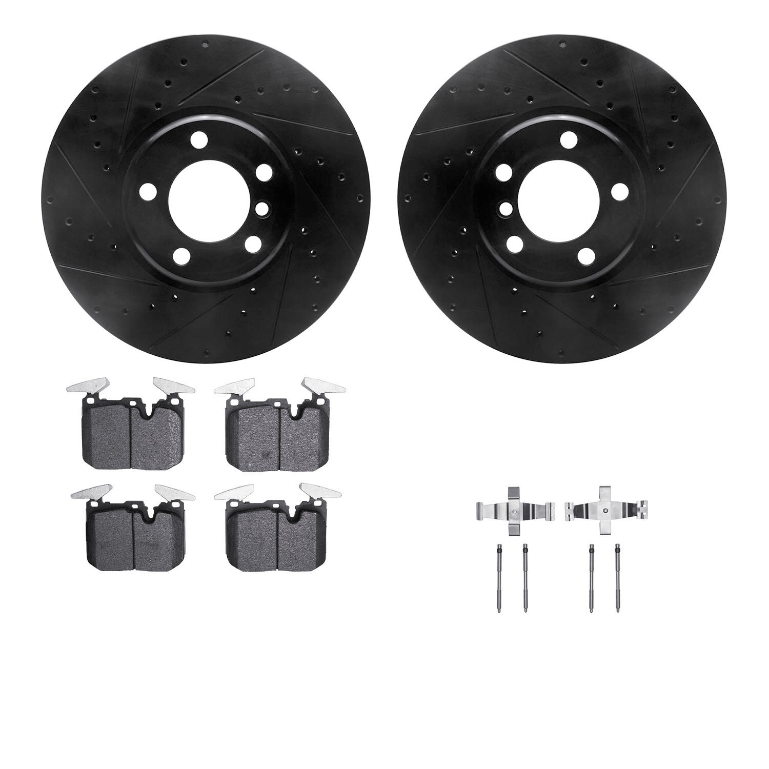 DFC Rotors-Drilled & Slotted-Black w/ EURO 5000 Ceramic Brake Pads Incl Hdw