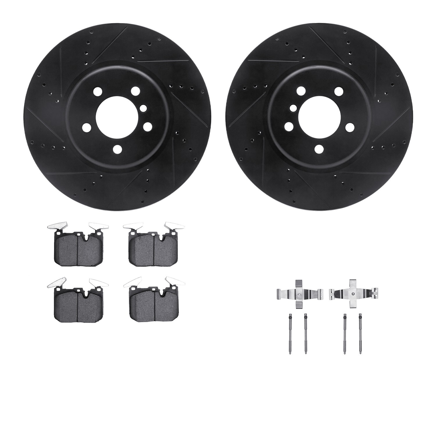 DFC Rotors-Drilled & Slotted-Black w/ EURO 5000 Ceramic Brake Pads Incl Hdw