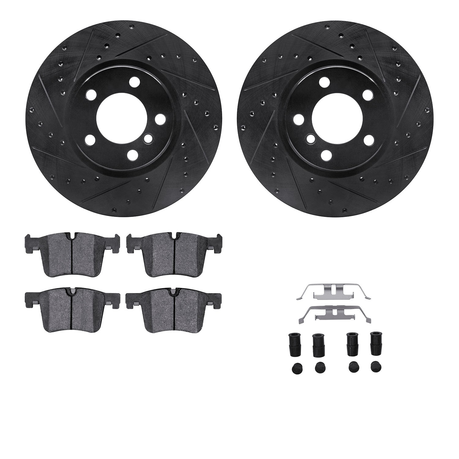 DFC Rotors-Drilled & Slotted-Black w/ EURO 5000 Ceramic Brake Pads Incl Hdw