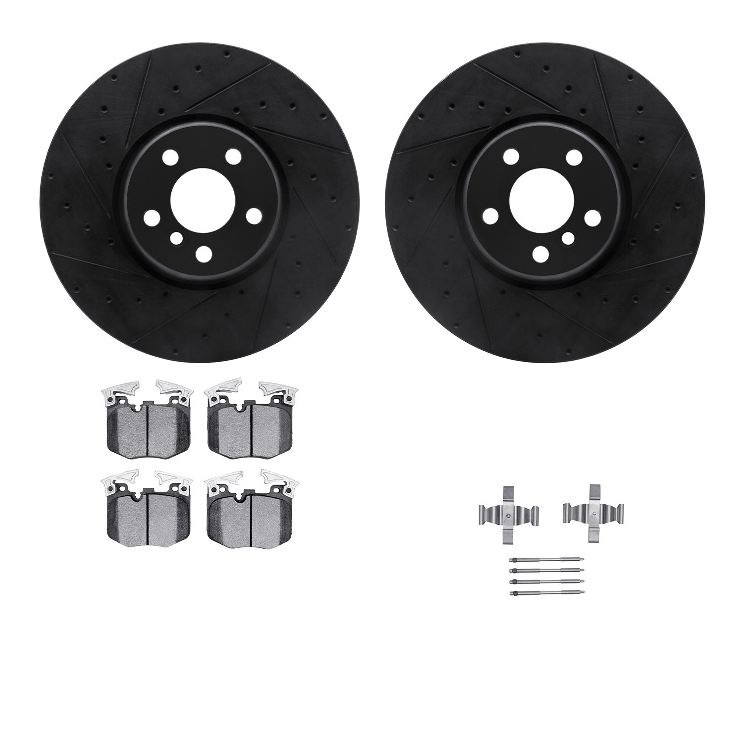 DFC Rotors-Drilled & Slotted-Black w/ EURO 5000 Ceramic Brake Pads Incl Hdw