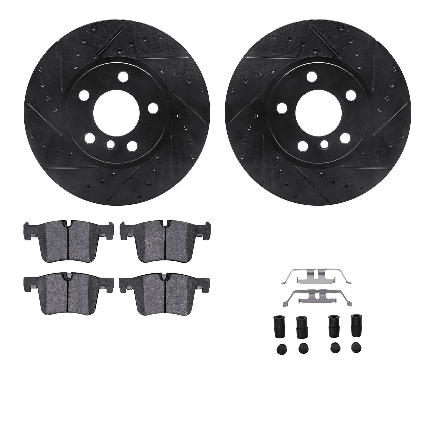 DFC Rotors-Drilled & Slotted-Black w/ EURO 5000 Ceramic Brake Pads Incl Hdw