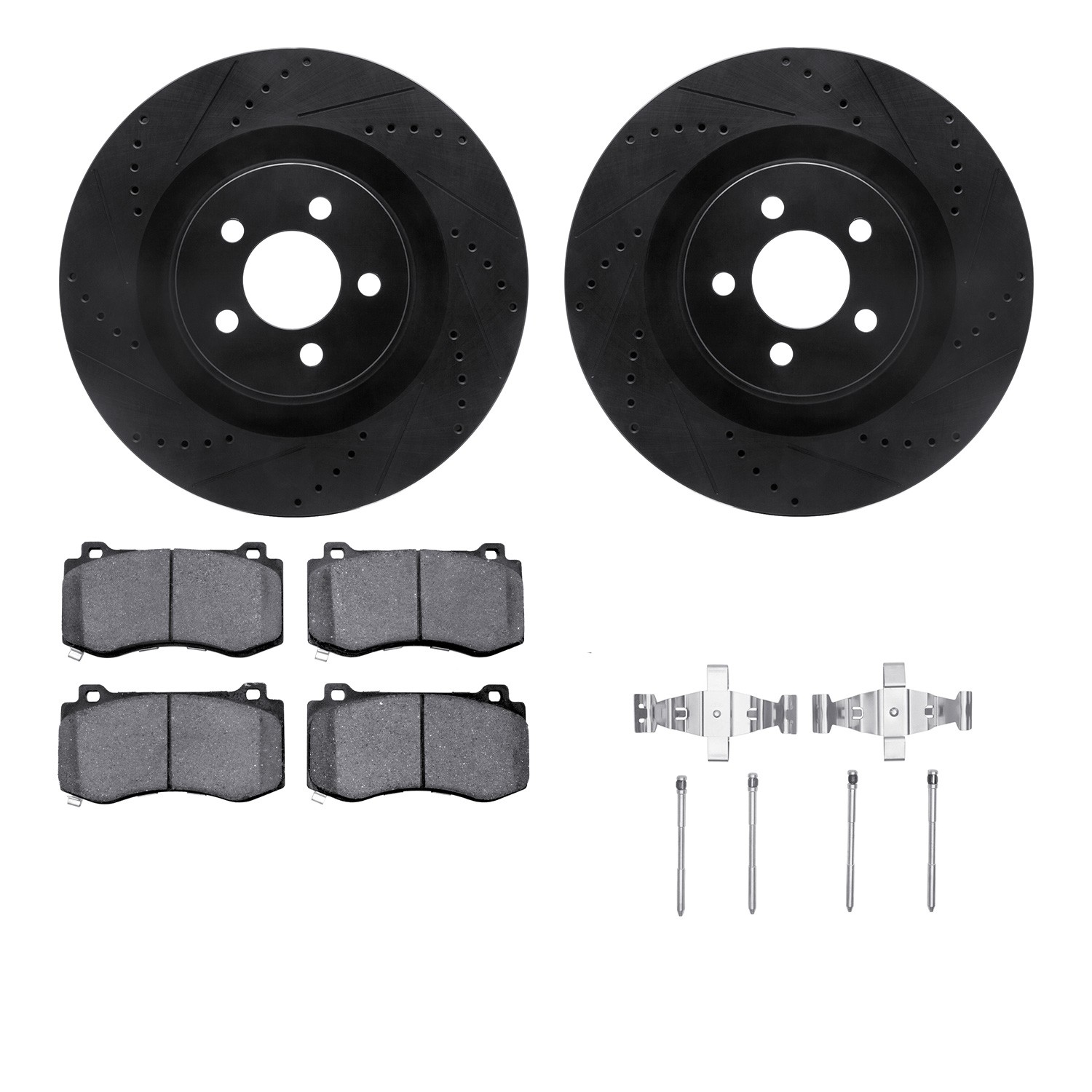 DFC Rotors-Drilled & Slotted-Black w/ EURO 5000 Ceramic Brake Pads Incl Hdw