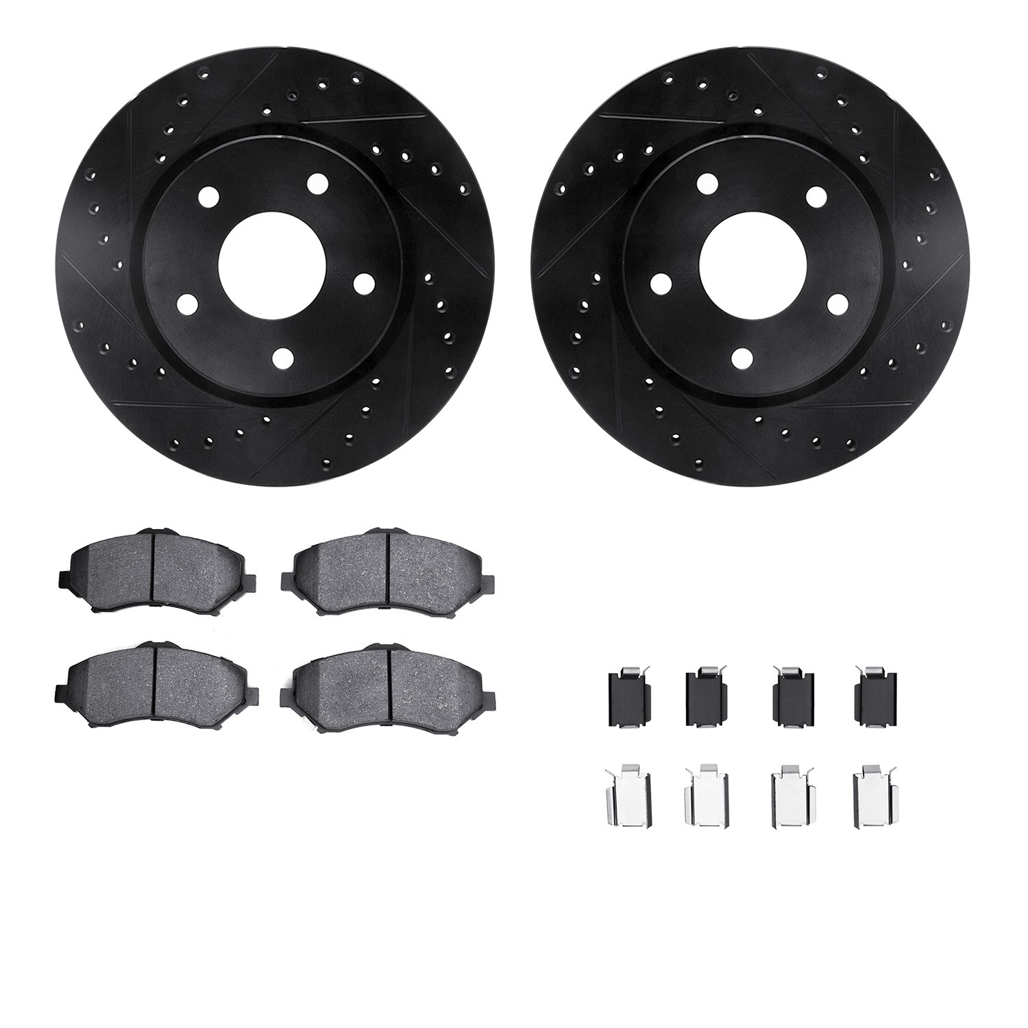 DFC Rotors-Drilled & Slotted-Black w/ EURO 5000 Ceramic Brake Pads Incl Hdw
