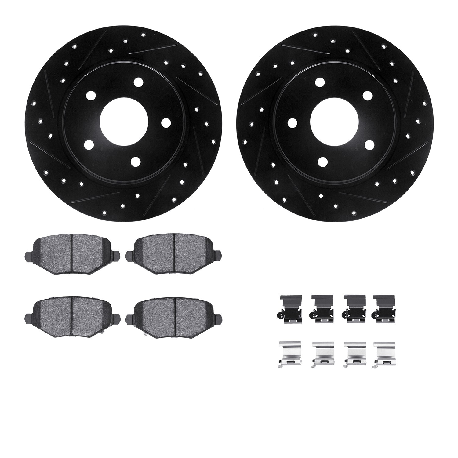 DFC Rotors-Drilled & Slotted-Black w/ EURO 5000 Ceramic Brake Pads Incl Hdw