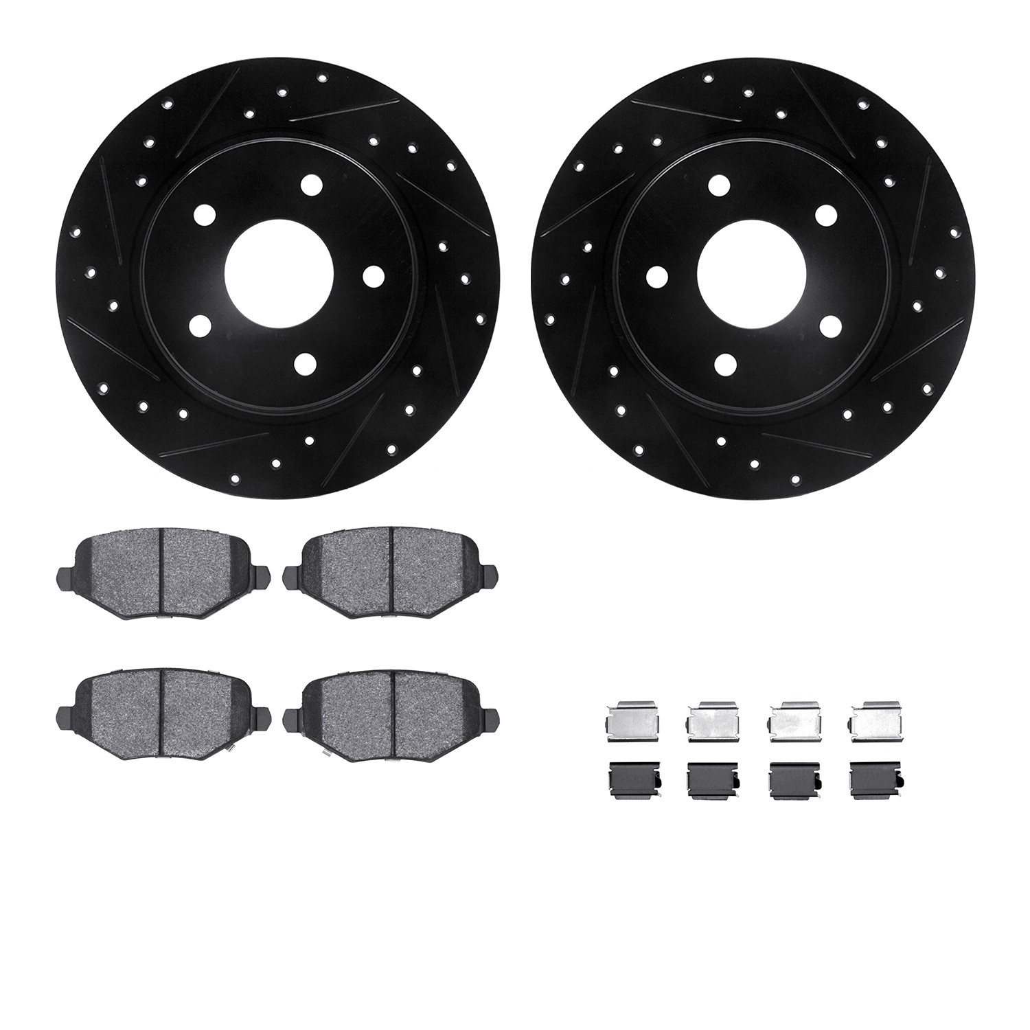 DFC Rotors-Drilled & Slotted-Black w/ EURO 5000 Ceramic Brake Pads Incl Hdw