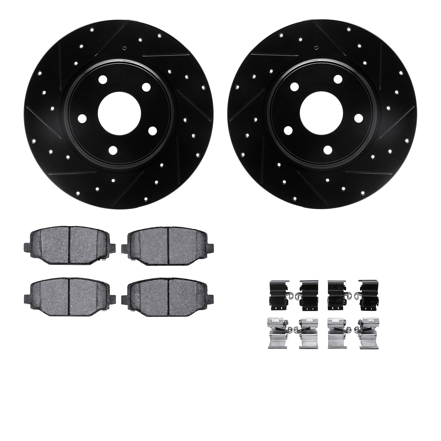 DFC Rotors-Drilled & Slotted-Black w/ EURO 5000 Ceramic Brake Pads Incl Hdw