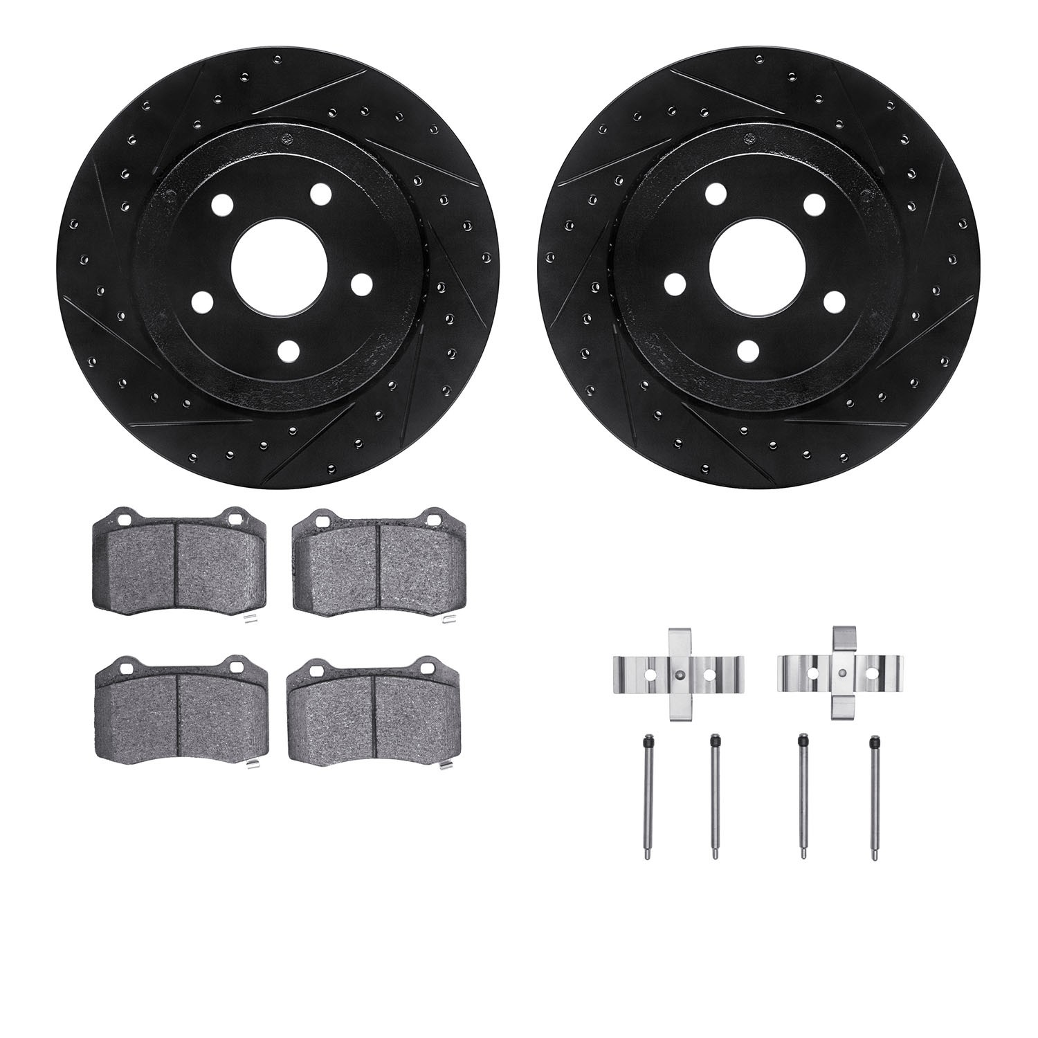 DFC Rotors-Drilled & Slotted-Black w/ EURO 5000 Ceramic Brake Pads Incl Hdw