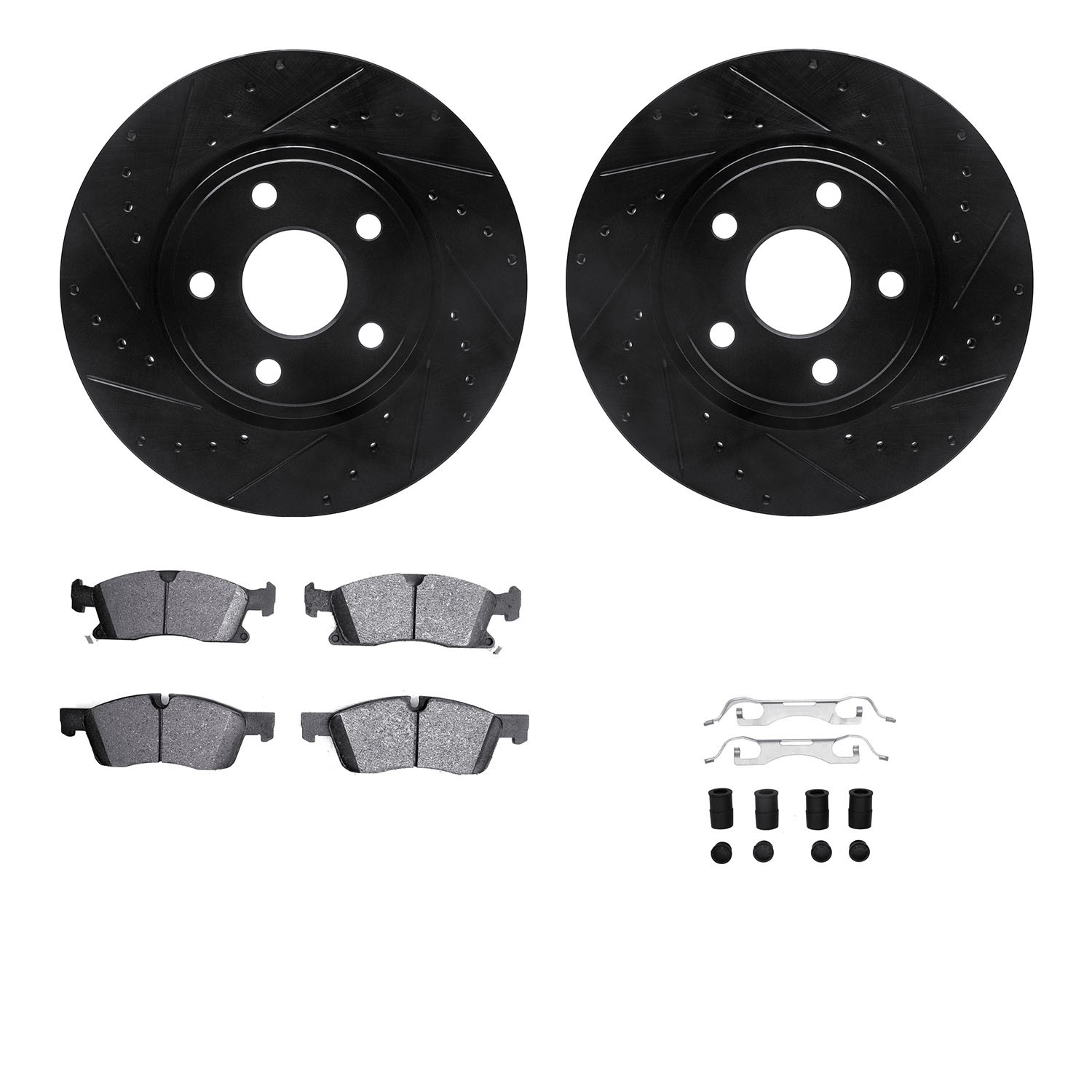 DFC Rotors-Drilled & Slotted-Black w/ EURO 5000 Ceramic Brake Pads Incl Hdw