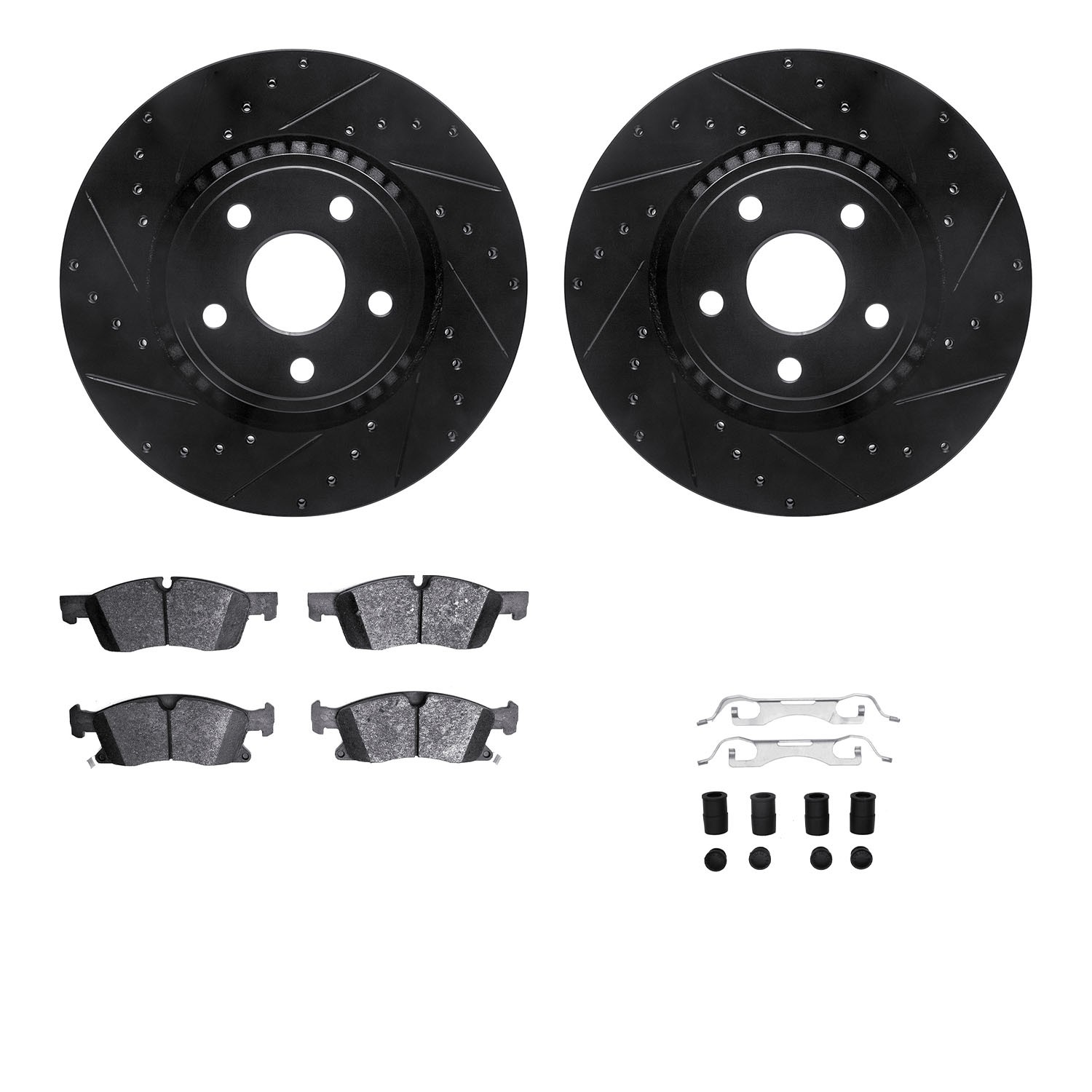 DFC Rotors-Drilled & Slotted-Black w/ EURO 5000 Ceramic Brake Pads Incl Hdw