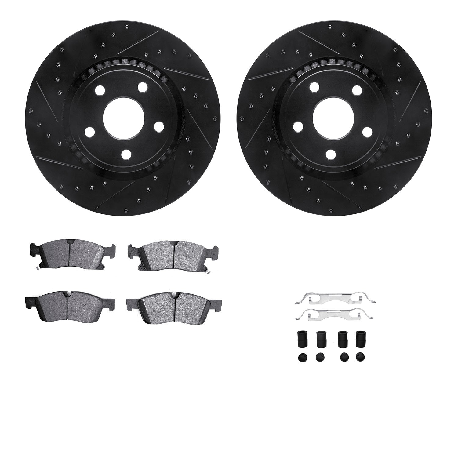 DFC Rotors-Drilled & Slotted-Black w/ EURO 5000 Ceramic Brake Pads Incl Hdw