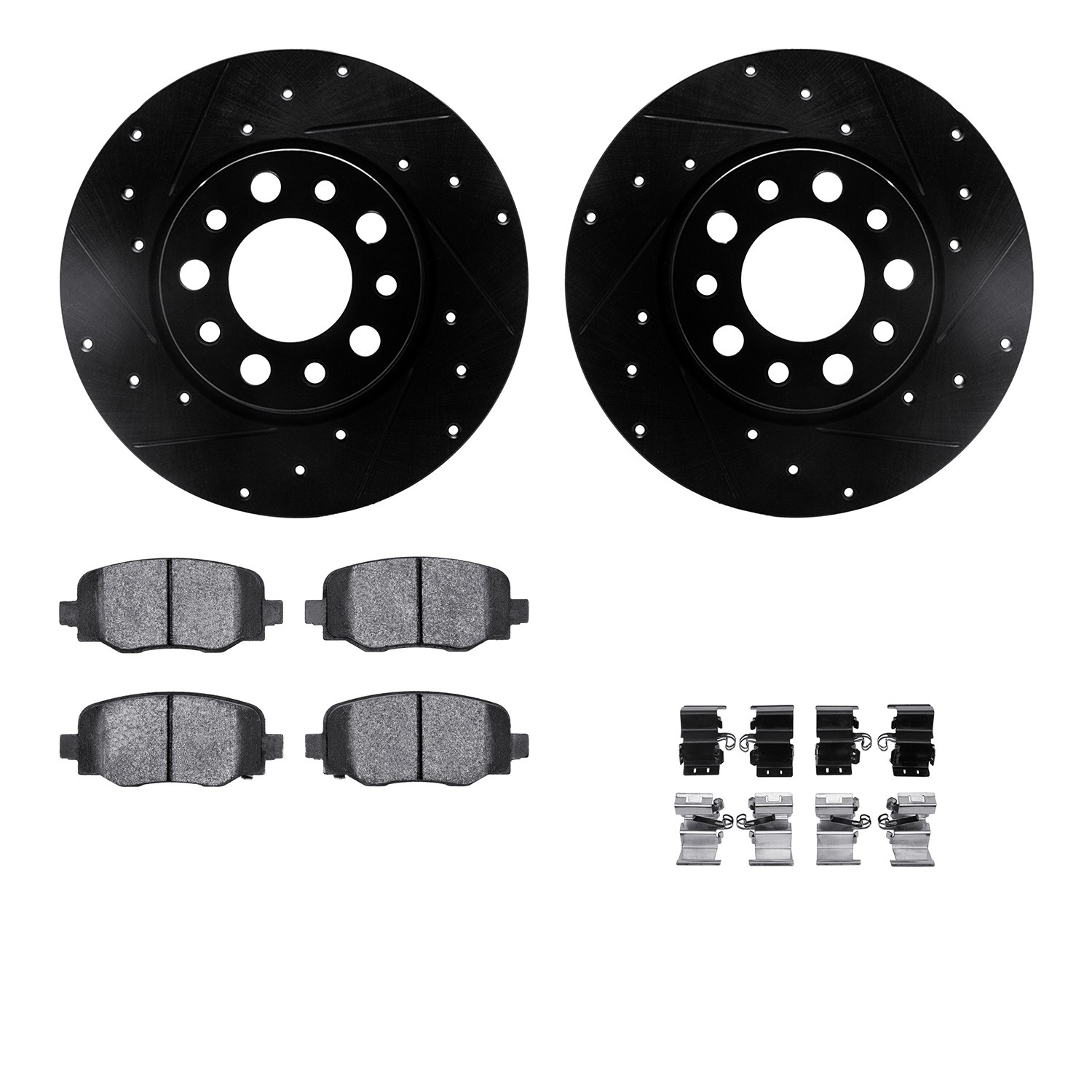 DFC Rotors-Drilled & Slotted-Black w/ EURO 5000 Ceramic Brake Pads Incl Hdw