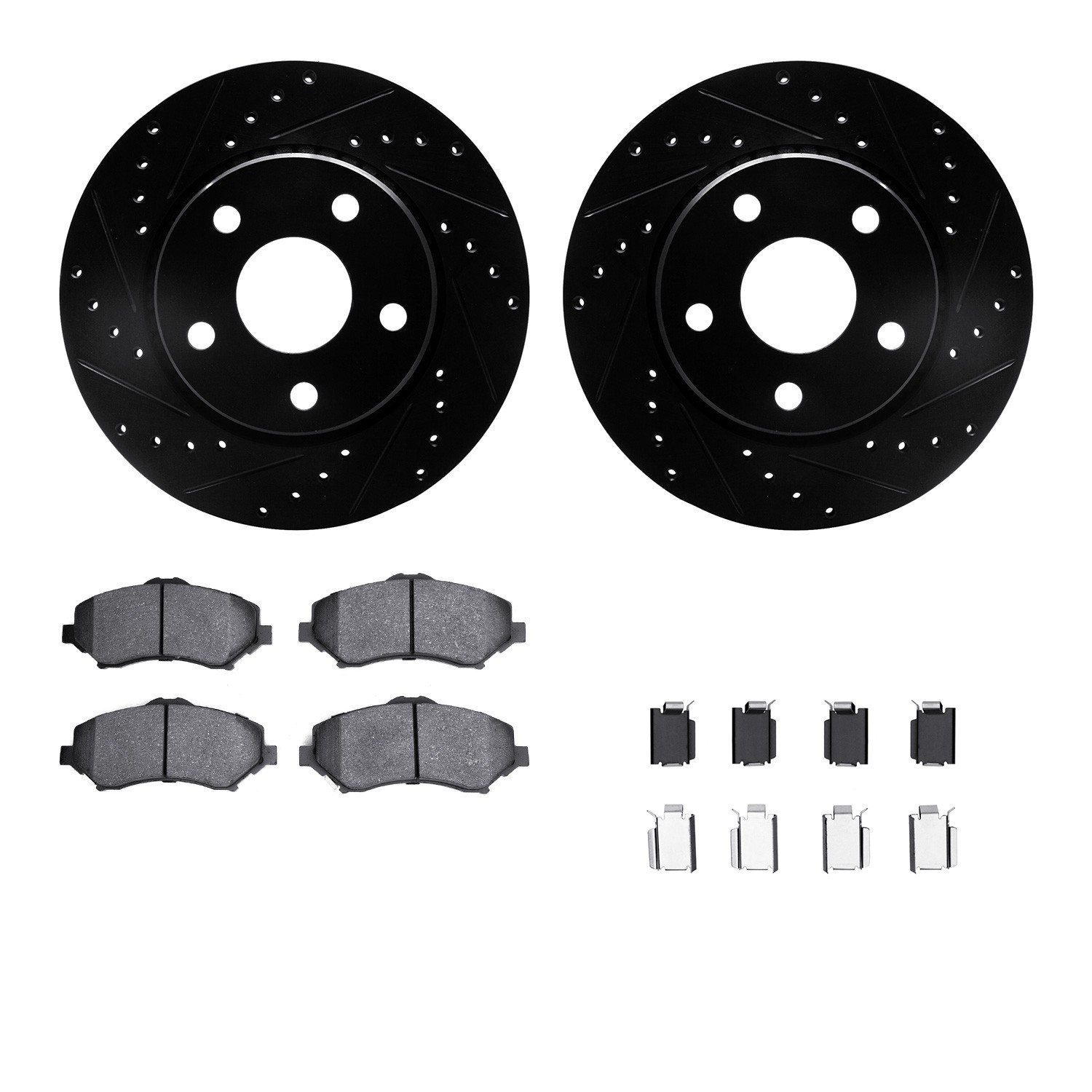 DFC Rotors-Drilled & Slotted-Black w/ EURO 5000 Ceramic Brake Pads Incl Hdw