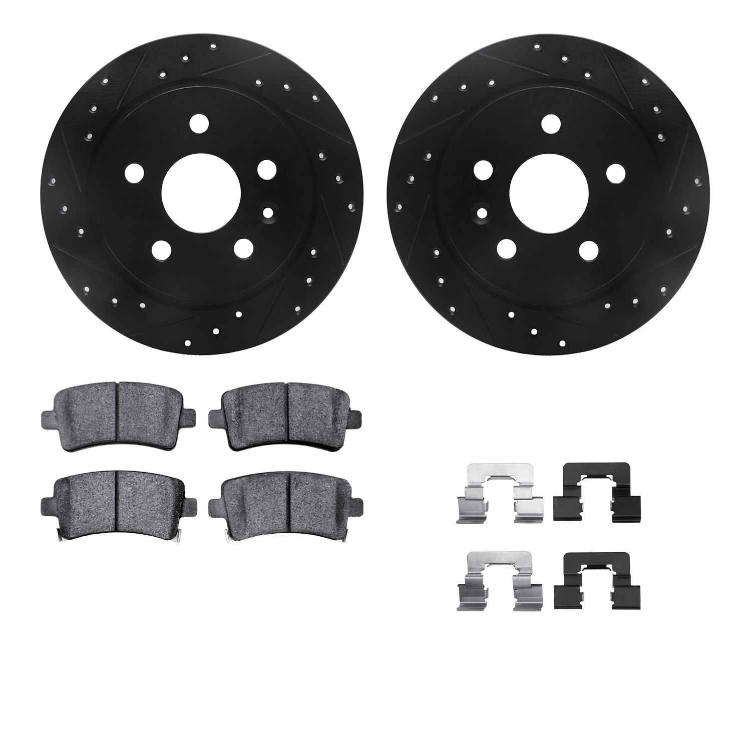 DFC Rotors-Drilled & Slotted-Black w/ EURO 5000 Ceramic Brake Pads Incl Hdw