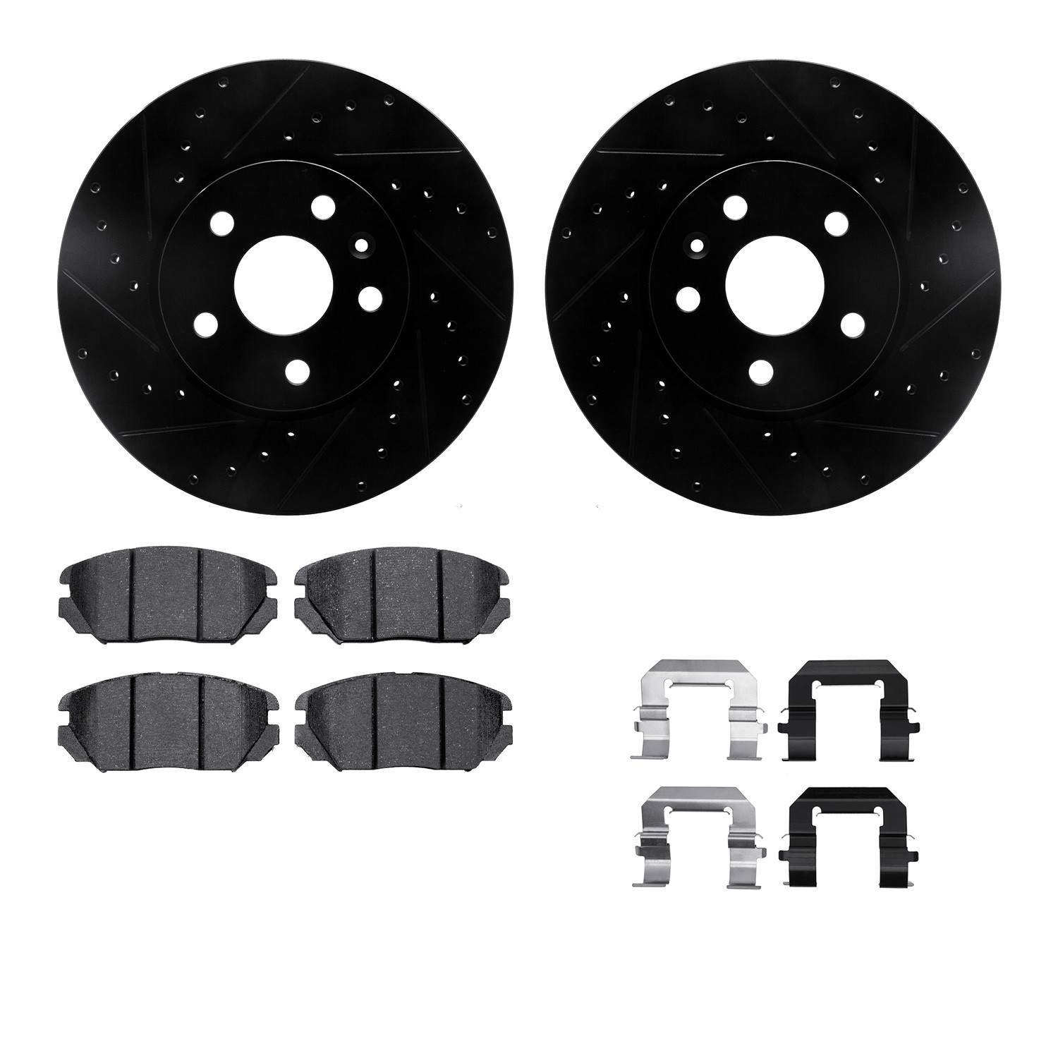 DFC Rotors-Drilled & Slotted-Black w/ EURO 5000 Ceramic Brake Pads Incl Hdw