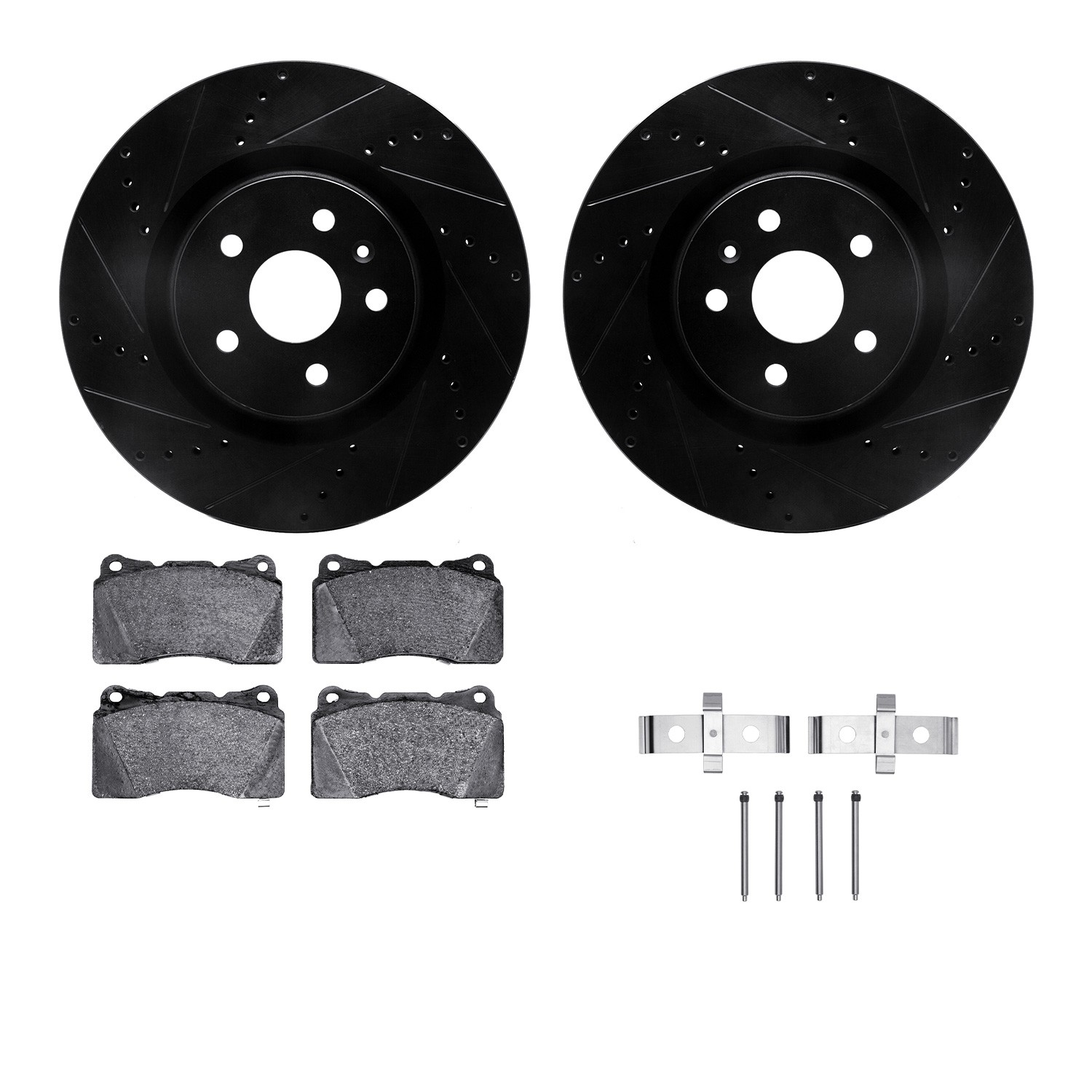DFC Rotors-Drilled & Slotted-Black w/ EURO 5000 Ceramic Brake Pads Incl Hdw
