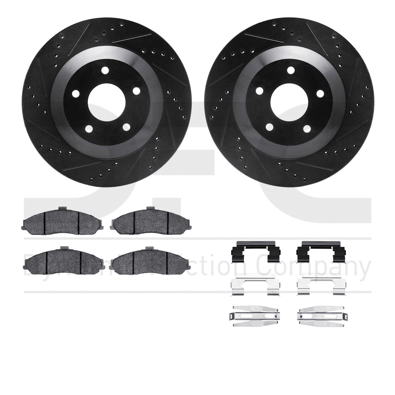 DFC Rotors-Drilled & Slotted-Black w/ EURO 5000 Ceramic Brake Pads Incl Hdw