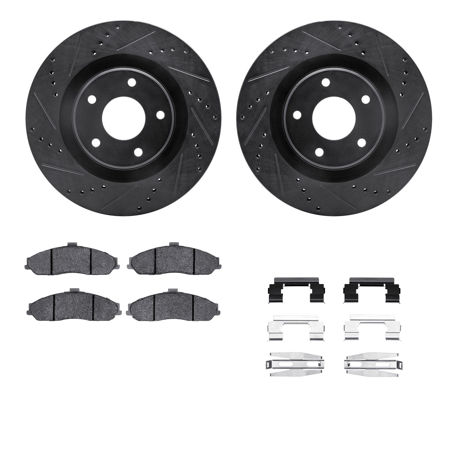 DFC Rotors-Drilled & Slotted-Black w/ EURO 5000 Ceramic Brake Pads Incl Hdw