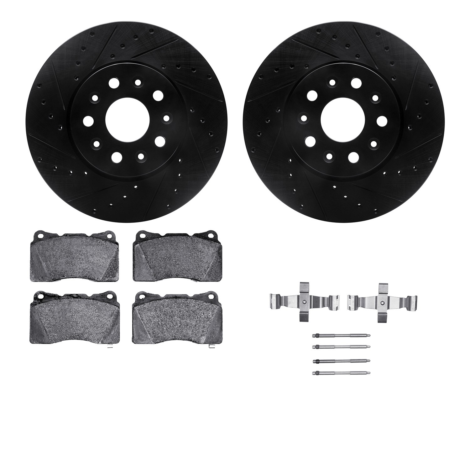 DFC Rotors-Drilled & Slotted-Black w/ EURO 5000 Ceramic Brake Pads Incl Hdw