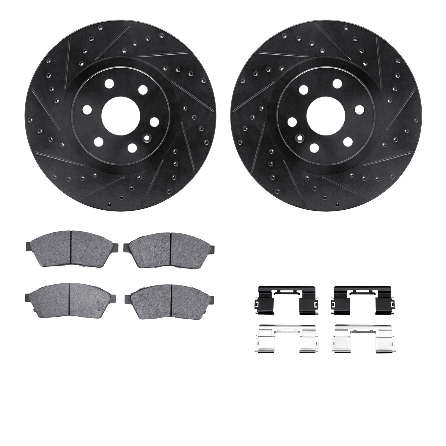 DFC Rotors-Drilled & Slotted-Black w/ EURO 5000 Ceramic Brake Pads Incl Hdw