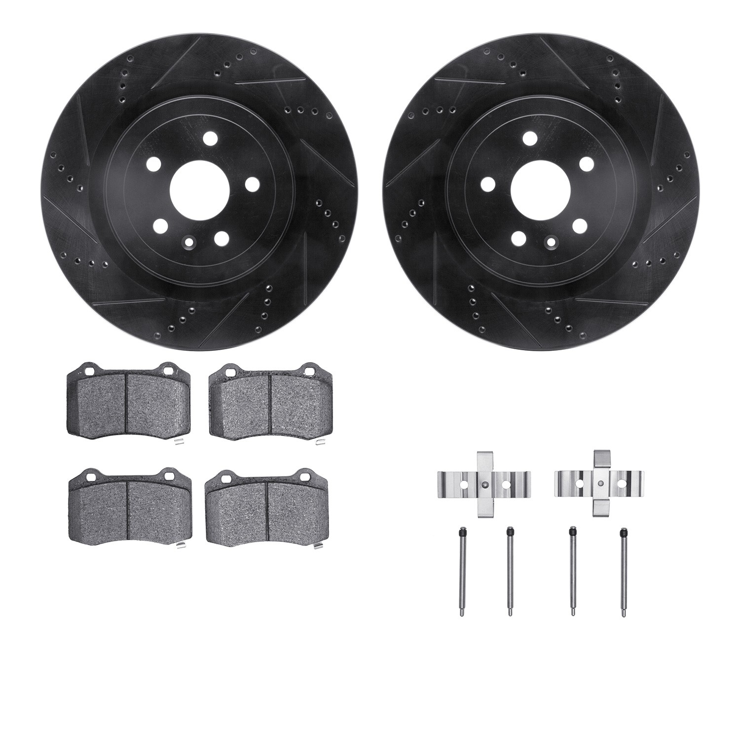 DFC Rotors-Drilled & Slotted-Black w/ EURO 5000 Ceramic Brake Pads Incl Hdw