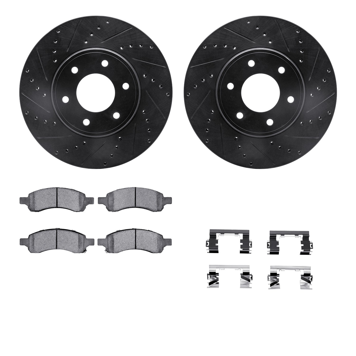 DFC Rotors-Drilled & Slotted-Black w/ EURO 5000 Ceramic Brake Pads Incl Hdw