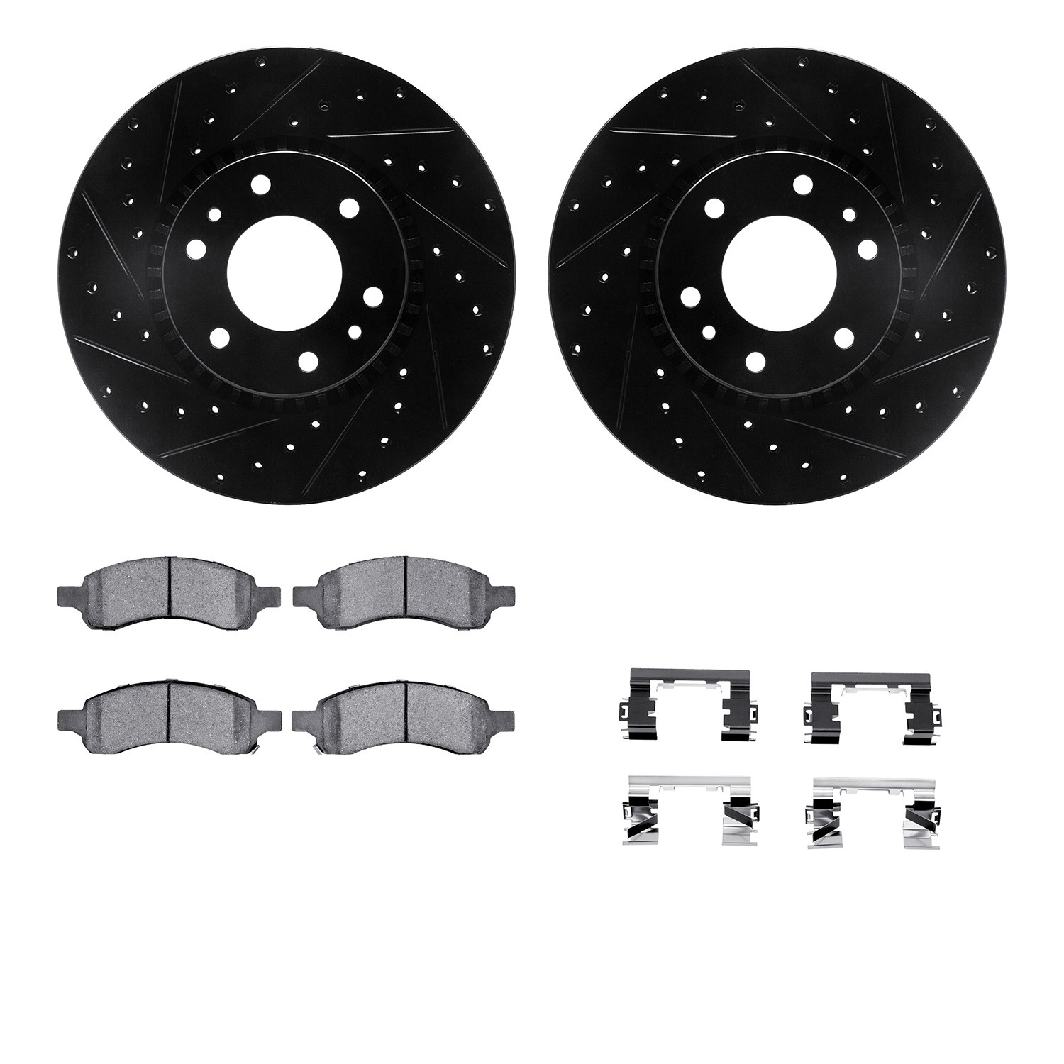 DFC Rotors-Drilled & Slotted-Black w/ EURO 5000 Ceramic Brake Pads Incl Hdw