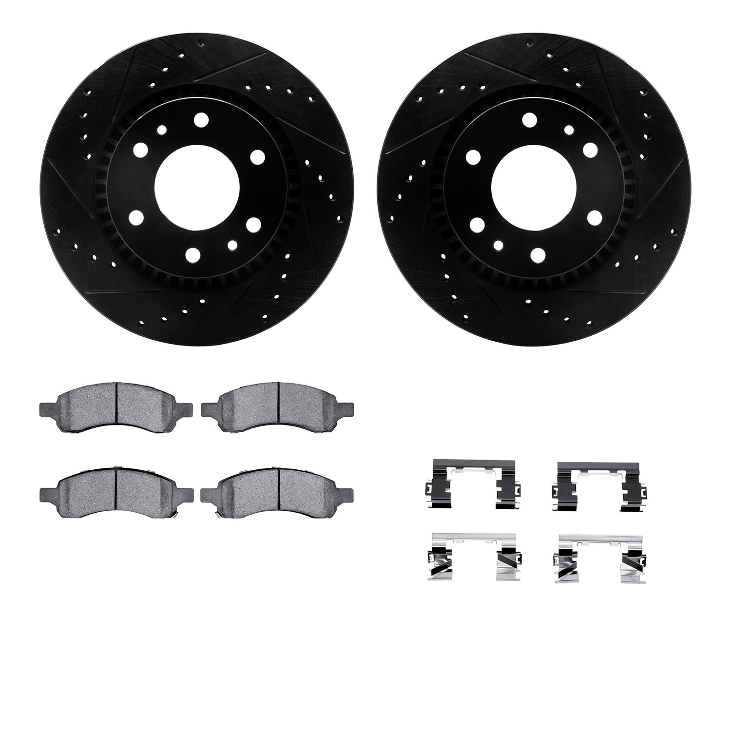 DFC Rotors-Drilled & Slotted-Black w/ EURO 5000 Ceramic Brake Pads Incl Hdw