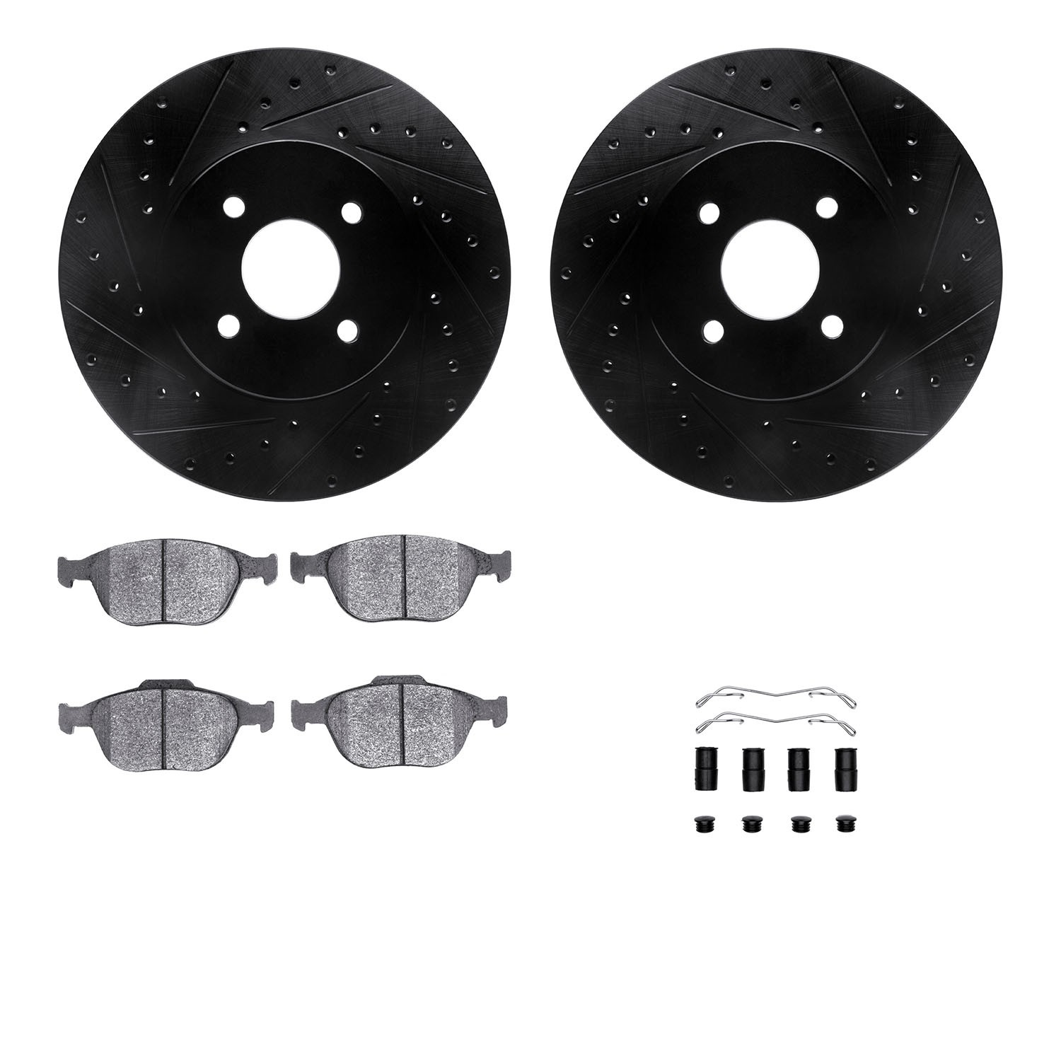DFC Rotors-Drilled & Slotted-Black w/ EURO 5000 Ceramic Brake Pads Incl Hdw