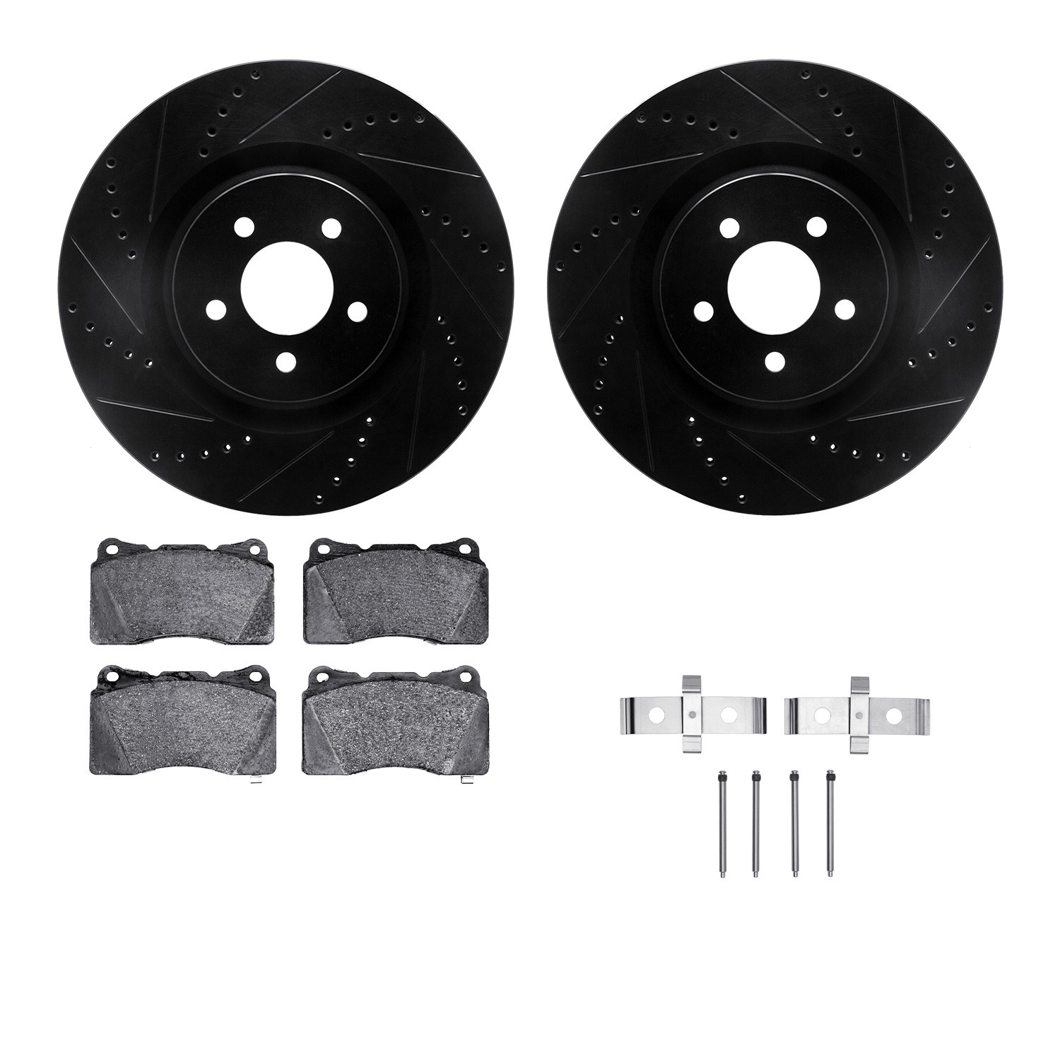 DFC Rotors-Drilled & Slotted-Black w/ EURO 5000 Ceramic Brake Pads Incl Hdw