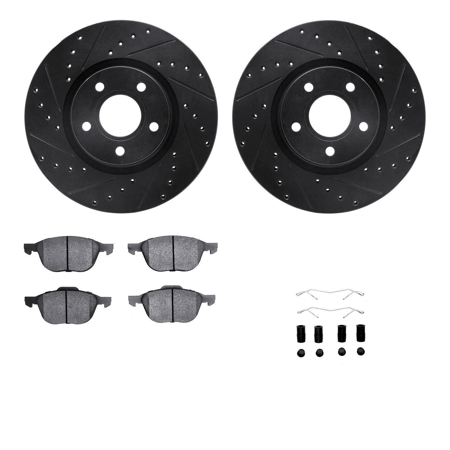 DFC Rotors-Drilled & Slotted-Black w/ EURO 5000 Ceramic Brake Pads Incl Hdw