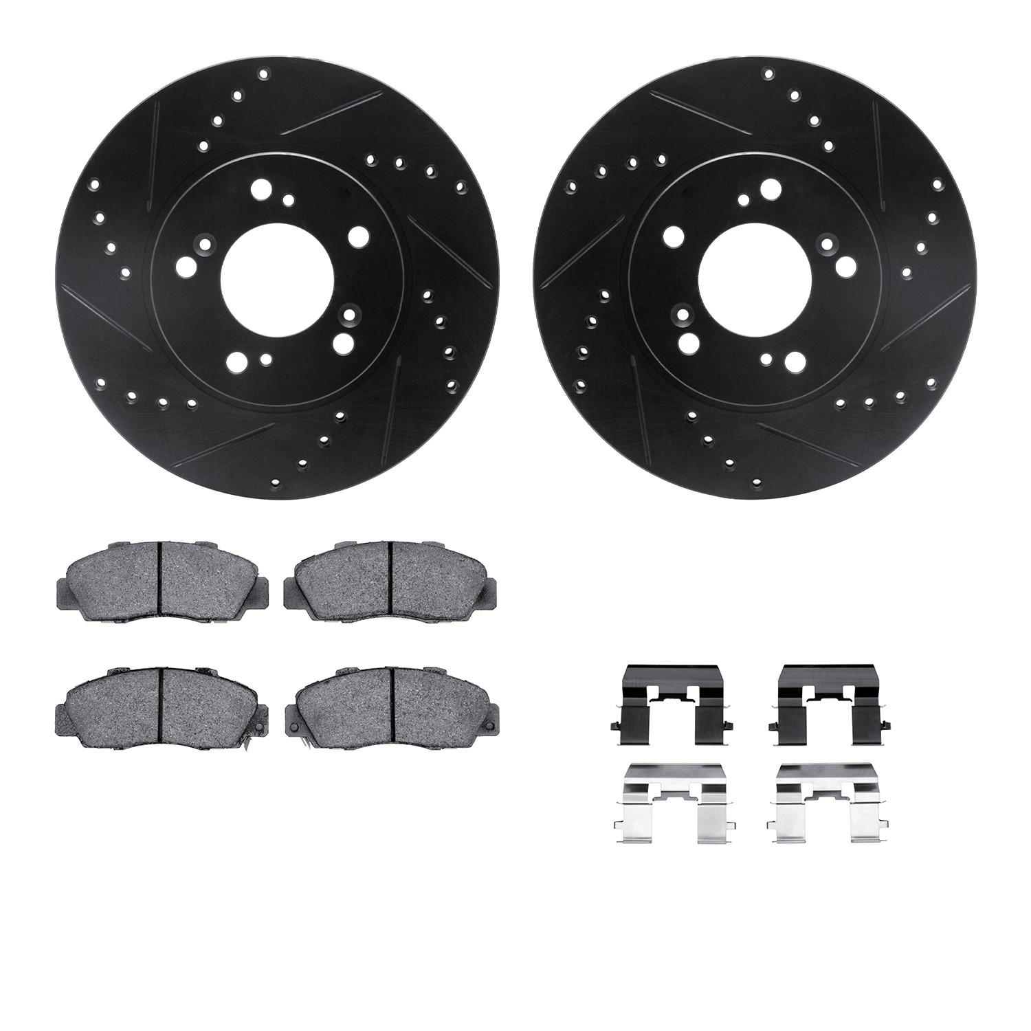 DFC Rotors-Drilled & Slotted-Black w/ EURO 5000 Ceramic Brake Pads Incl Hdw